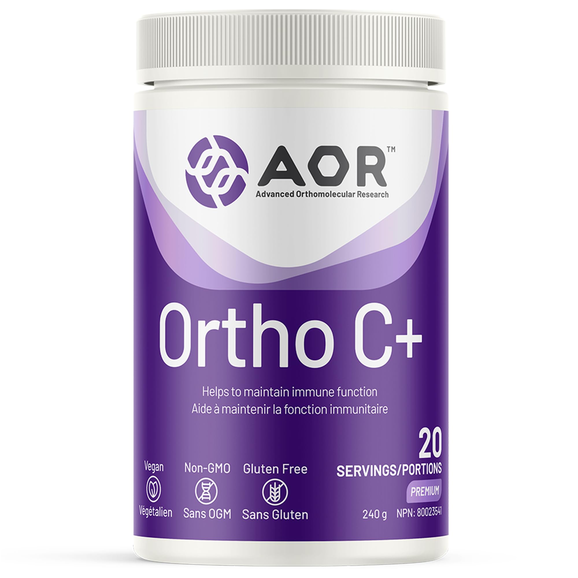 AOR Ortho C+ 240g Poudre - Formule à haute dose de vitamine C et d'électrolytes avec de l'ascorbate de magnésium et de calcium, soutient la fonction de la peau et des vaisseaux sanguins - Végétalien, sans OGM et sans gluten