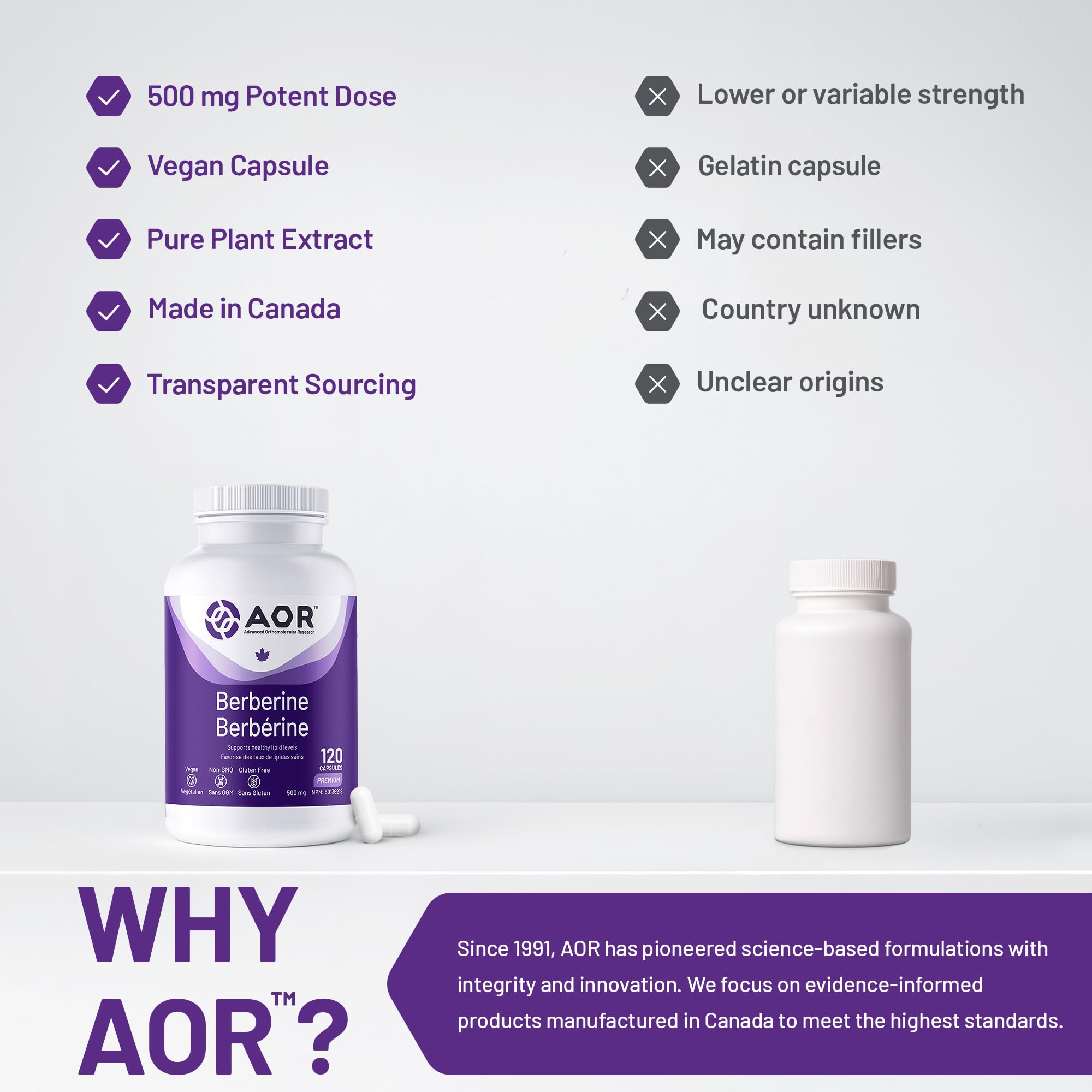 AOR - Berbérine 500mg - Complément de berbérine pour des taux lipidiques et un cholestérol sains, santé cardiovasculaire - Supplément pour abaisser le cholestérol LDL