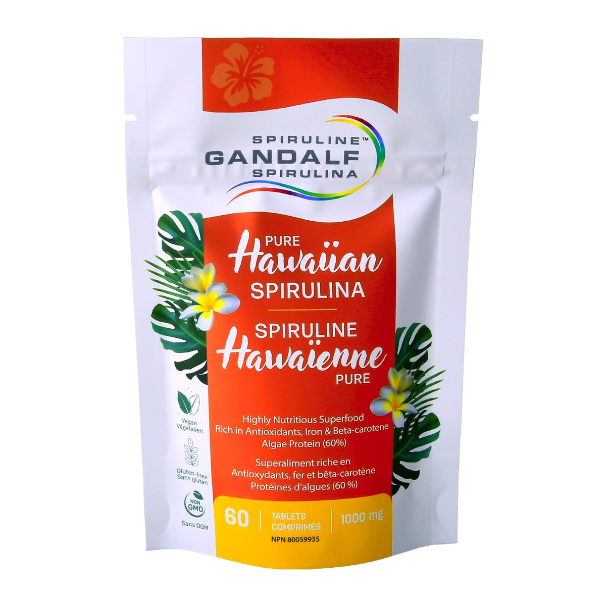 Gandalf Pure Hawaiian Spirulina Supplement Tablets, 1,000 mg, 60 Day Supply