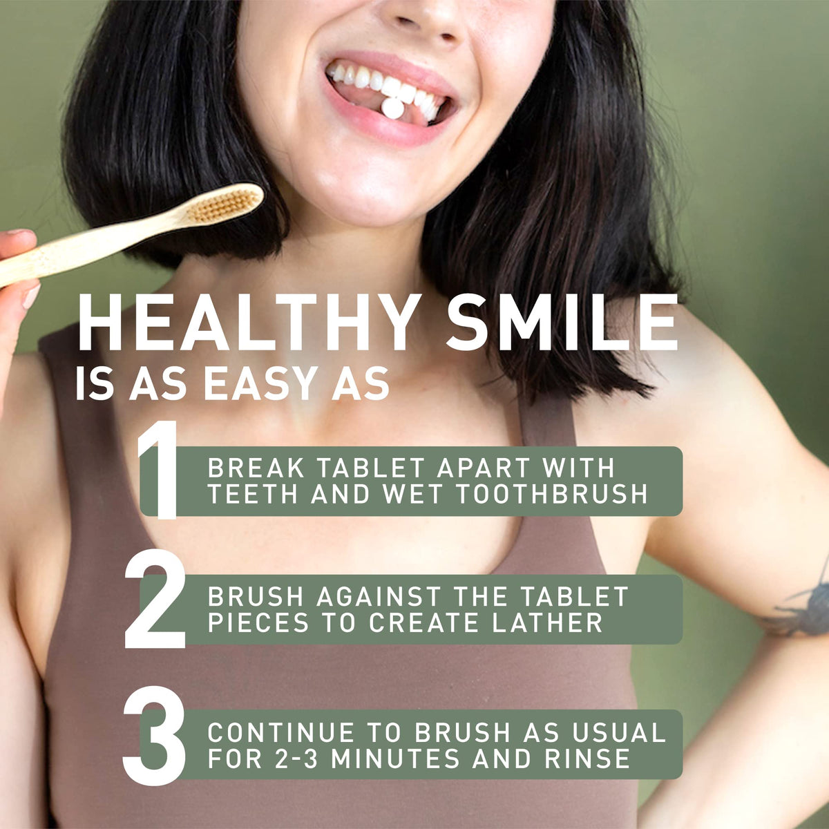TANIT - TANITABS Fresh Mint Toothpaste Tablets - Fluoride-Free, Natural for Gum and Teeth Care, Zero-Waste, Eco-friendly, Perfect for Travel, Comes in Bamboo Jar - 124 Tabs