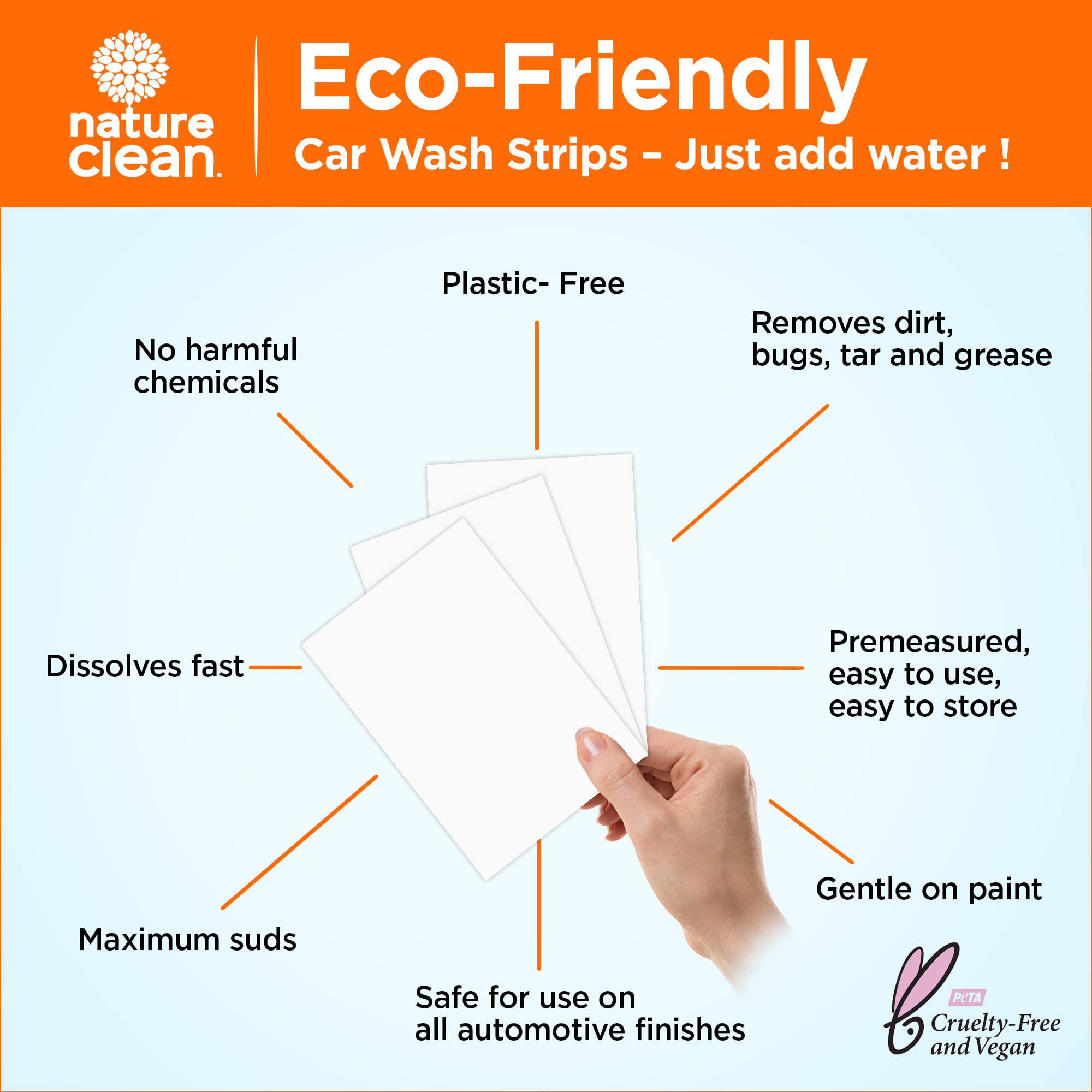 Nature Clean Car Wash Strips, Plastic Free Packaging, Effective Clean, Non-Toxic, Septic Tank & Grey Water Safe