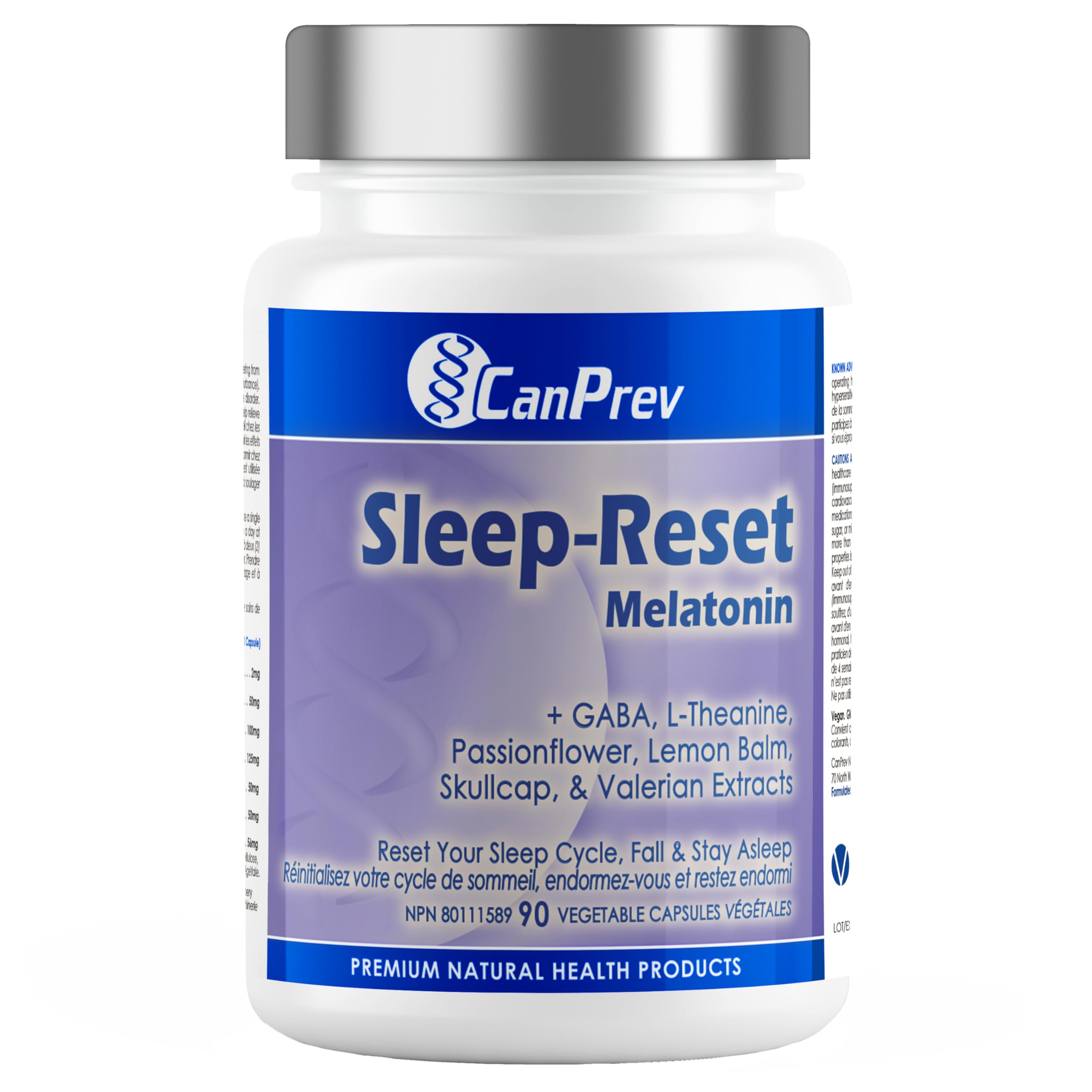 CanPrev Melatonin Sleep-Reset, 90 V-Caps 90-Day Supply - Includes GABA, L-Theanine, Lemon Balm & Valerian - Sleep Support Supplement - Promotes Relaxation and Restful Nights - Vegan Friendly