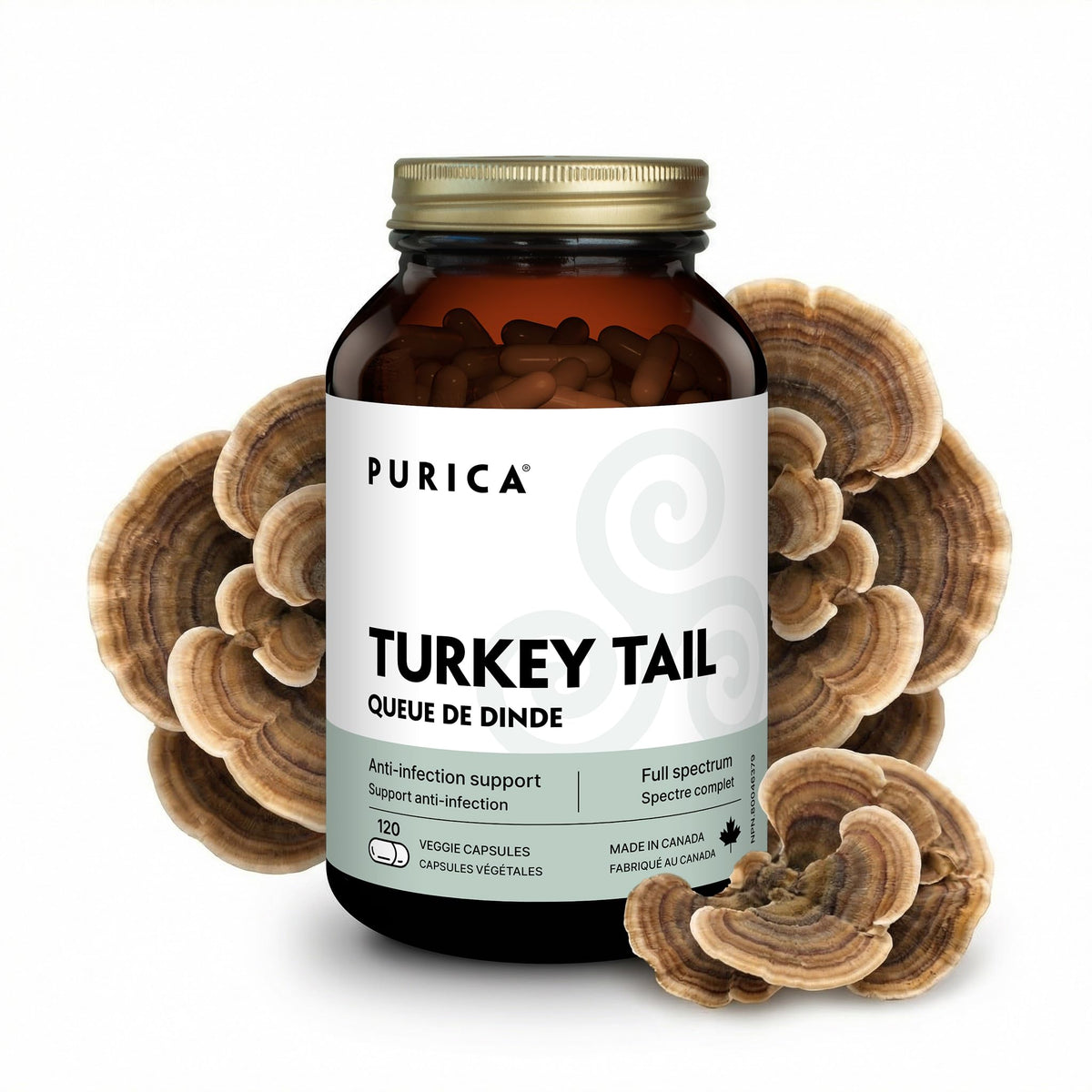 PURICA Turkey Tail Mushroom Supplement 500mg, 120 Capsules, 30 Day Supply