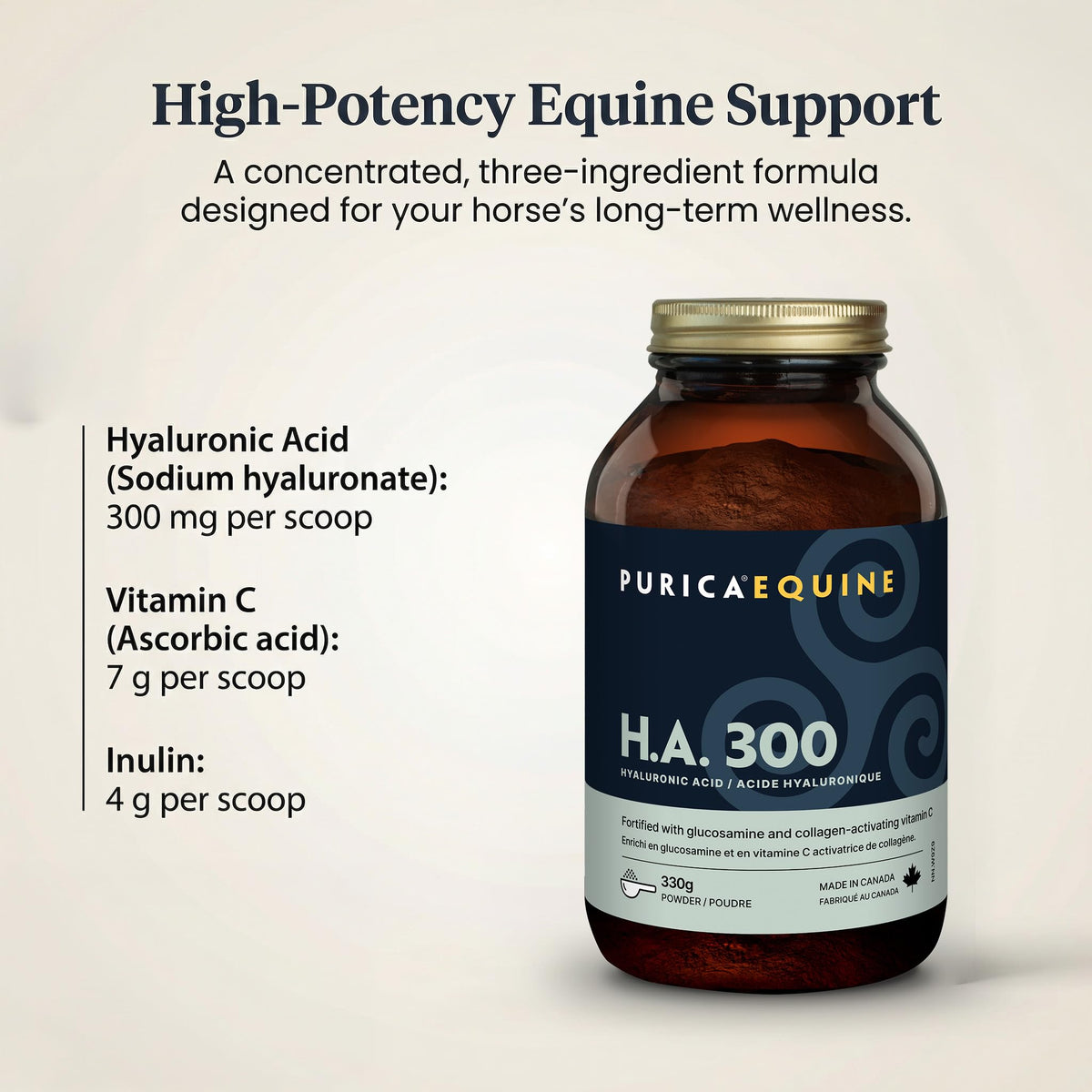 PURICA Horse Supplement, Hyaluronic Acid for Horses, 330g, 30 Day Supply