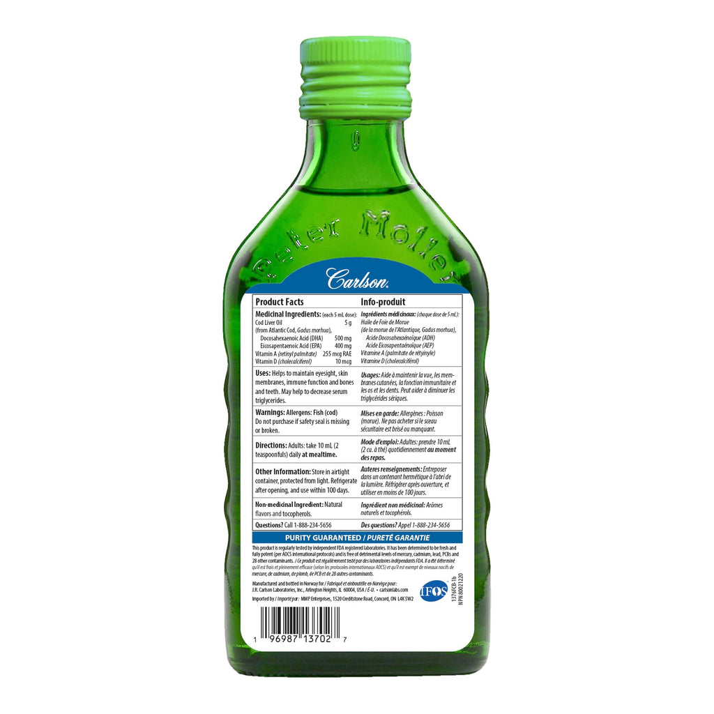 Carlson - Cod Liver Oil, 1100 mg Omega-3s + A & D3, Wild-Caught Norwegian Arctic Cod-Liver Oil, Sustainably Sourced Nordic Fish Oil Liquid