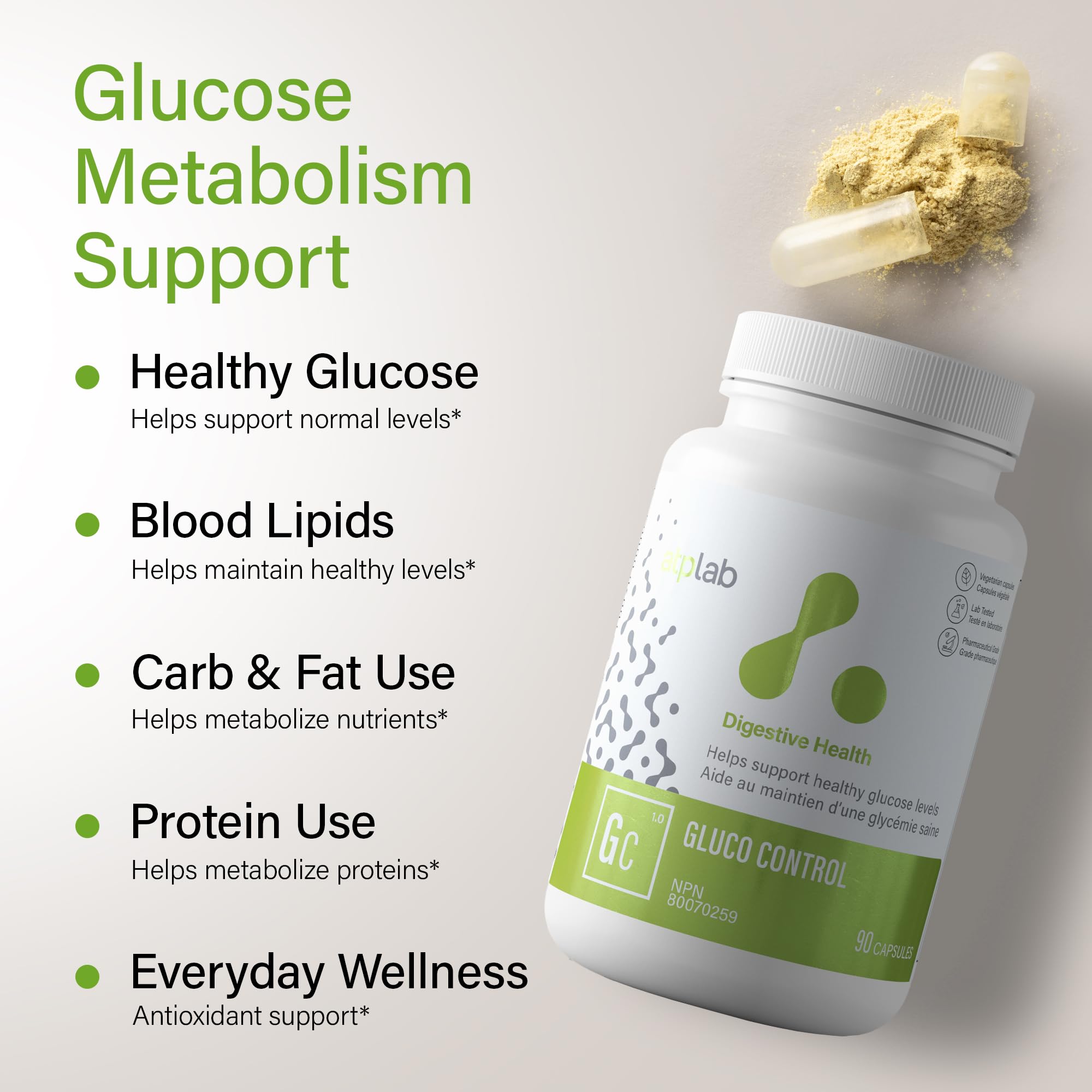 ATP LAB - Gluco Control 90 gélules - Santé digestive - Soulagement des calculs rénaux - Stimulant du système immunitaire pour adultes - Comprimés de glucose sanguin et lipides sanguins