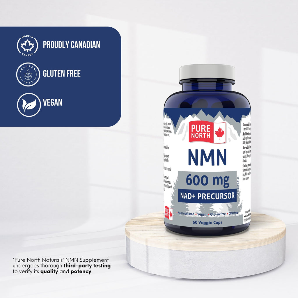 PURE NORTH NATURALS NMN 600mg, 60 Veggie Capsules, 30-Day Supply, Nicotinamide Mononucleotide for Enhanced Metabolic Function, Cellular Energy, and Cognitive Support, Non-GMO, Gluten, Dairy & Vegan