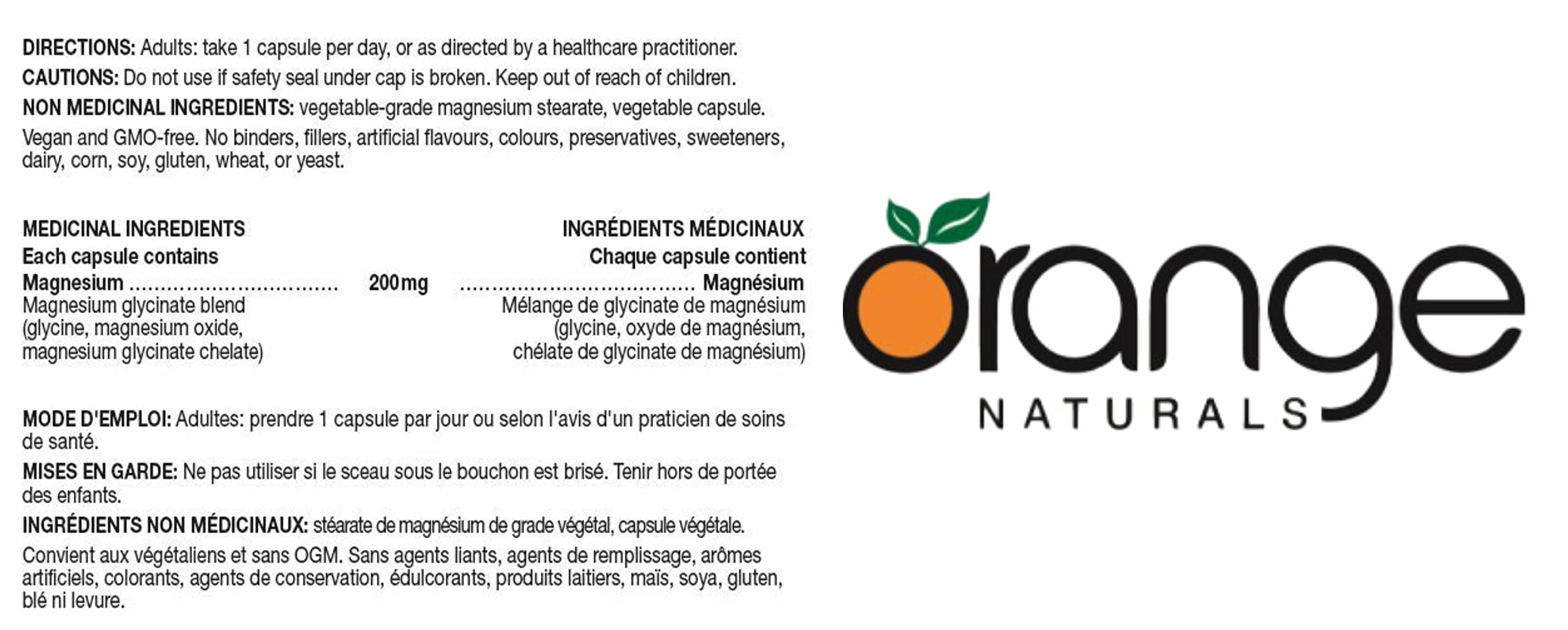 Orange Naturals Magnésium Glycinate 200mg