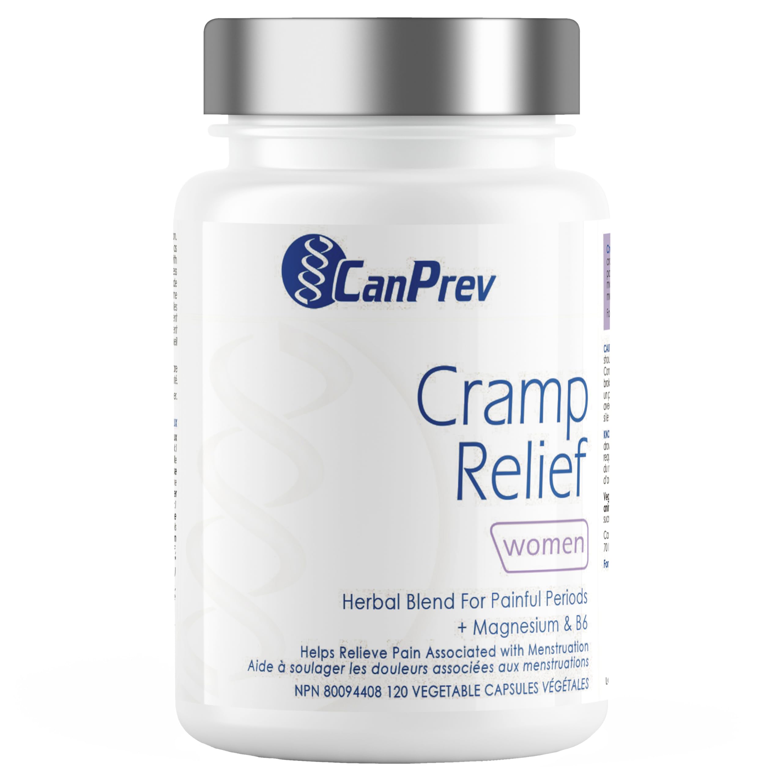 CanPrev Cramp Relief Women, 120 gélules végétaliennes (approvisionnement de 30 jours) - Soulage les spasmes musculaires et la douleur associés aux menstruations - Soulage la nervosité et la tension associées aux règles douloureuses