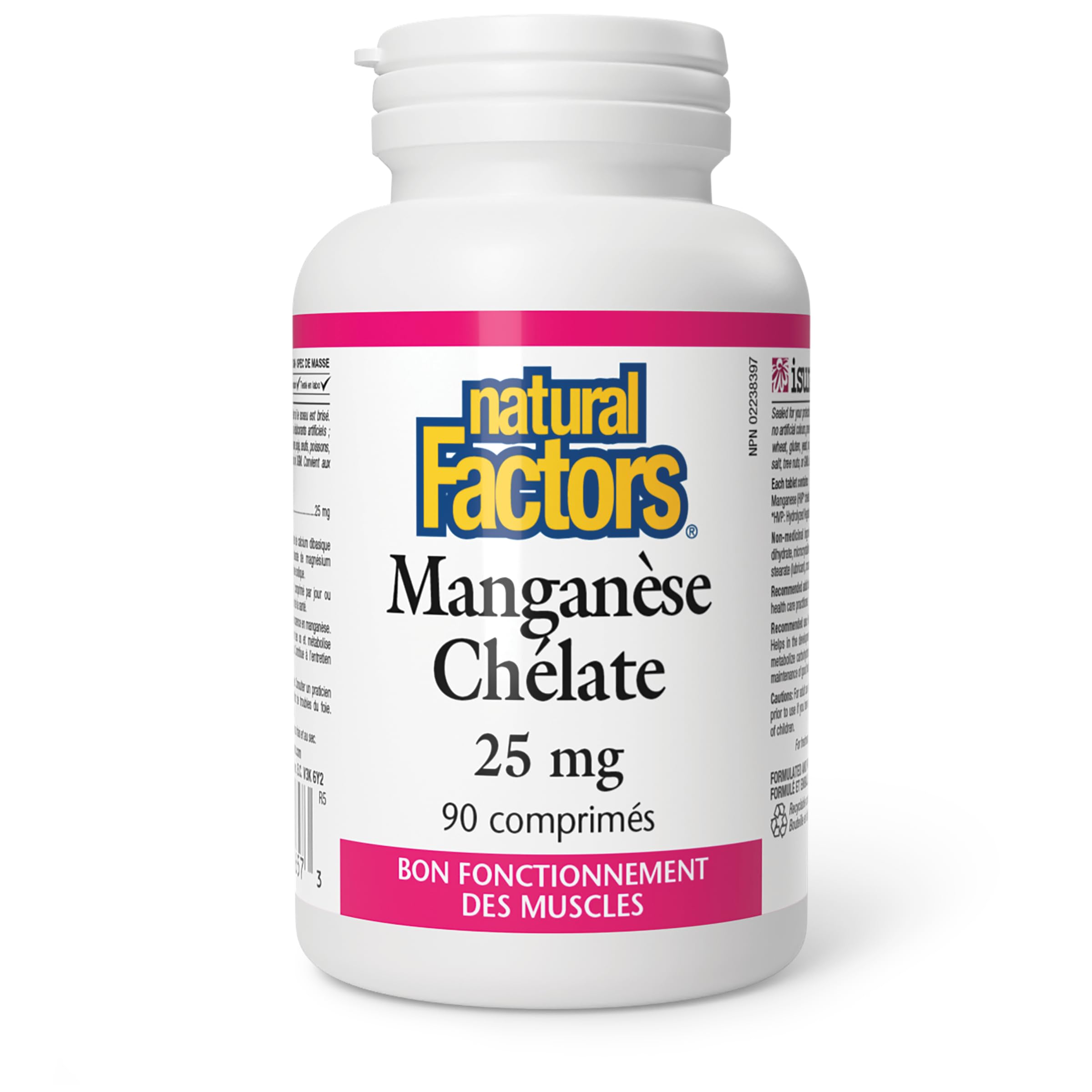 Natural Factors Manganese Chelate 25mg, 90 Tablets, Highly Absorbable, Supports Healthy Muscle Function, Proudly Canadian