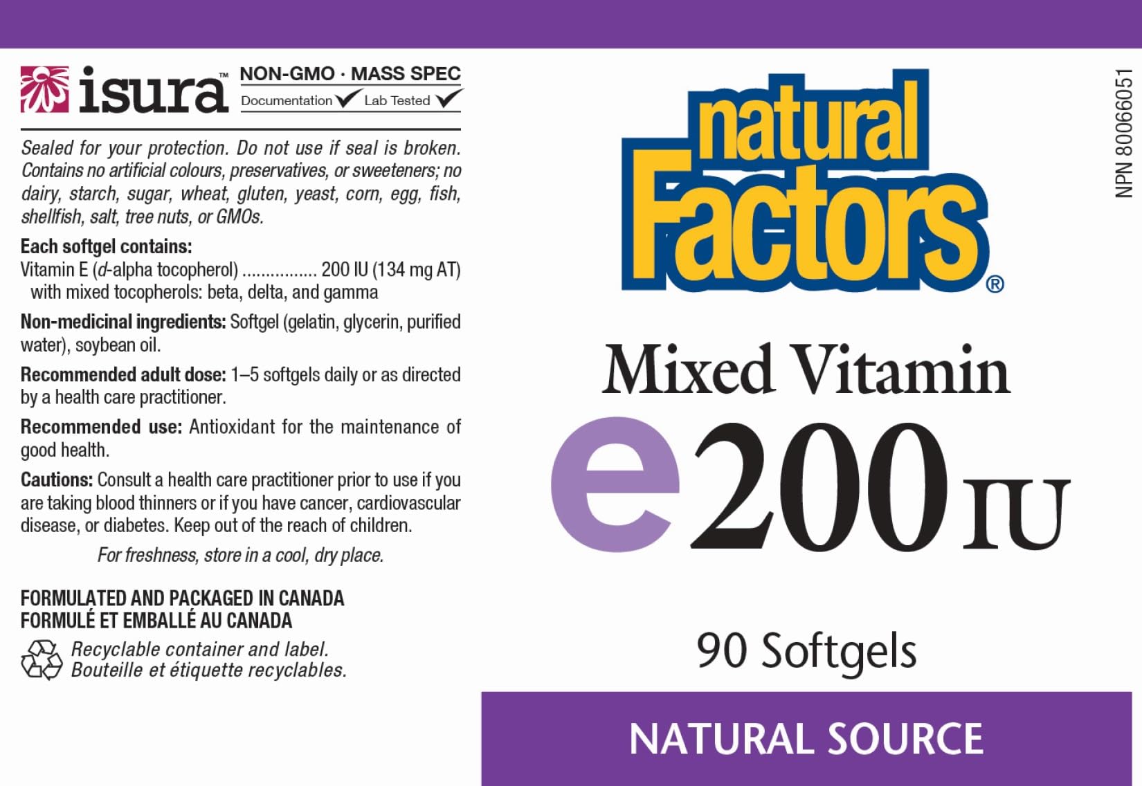 Natural Factors Mixed Vitamin E 200 IU 90 Softgels
