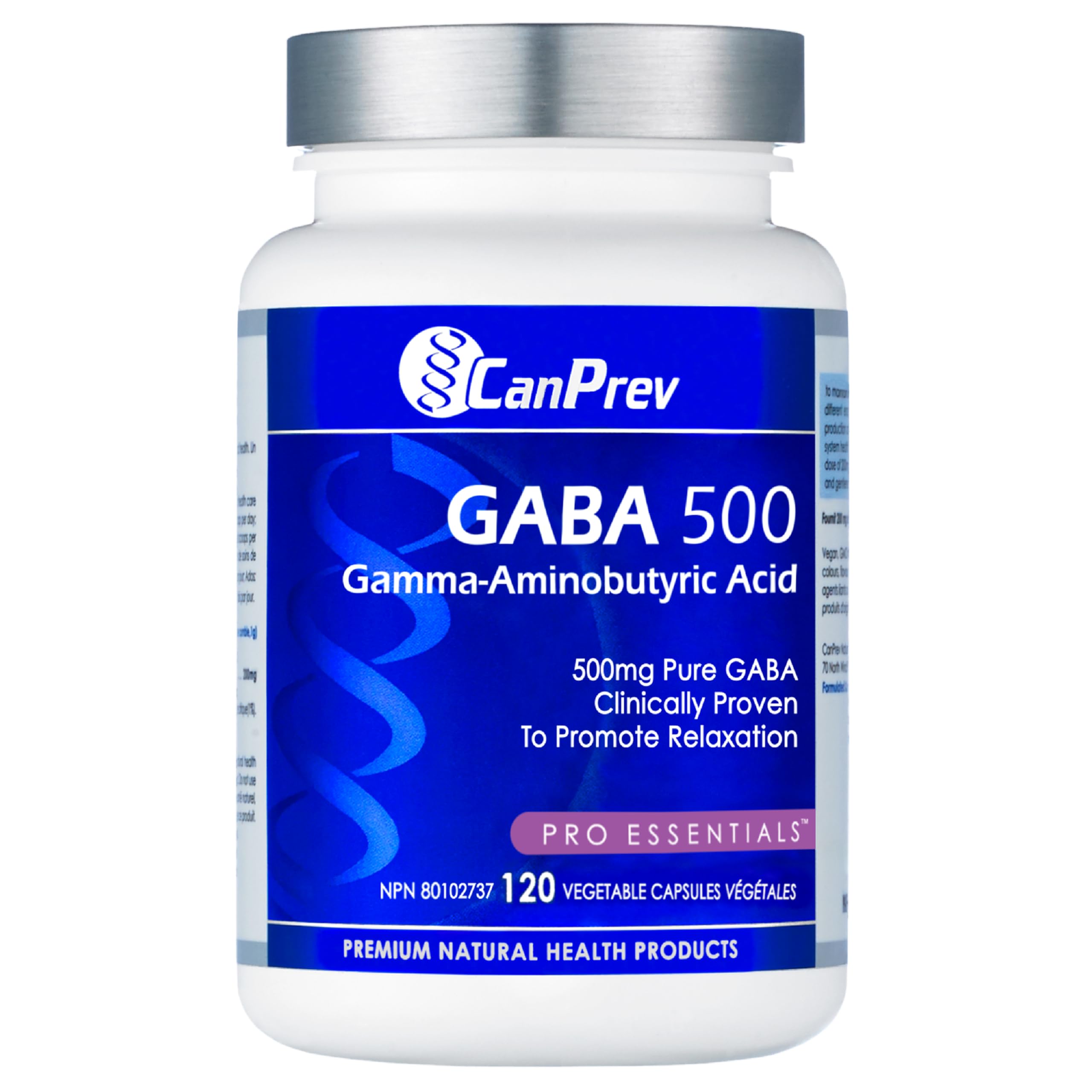 CanPrev GABA 500mg, 120 V-Capsules, Approvisionnement de 120 Jours - Supplément Pur de GABA pour la Relaxation et un Sommeil Réparateur - Acide Gamma-Aminobutyrique 500mg - Végétalien - Soutien Cérébral pour un Esprit Calme et Concentré - Végétalien