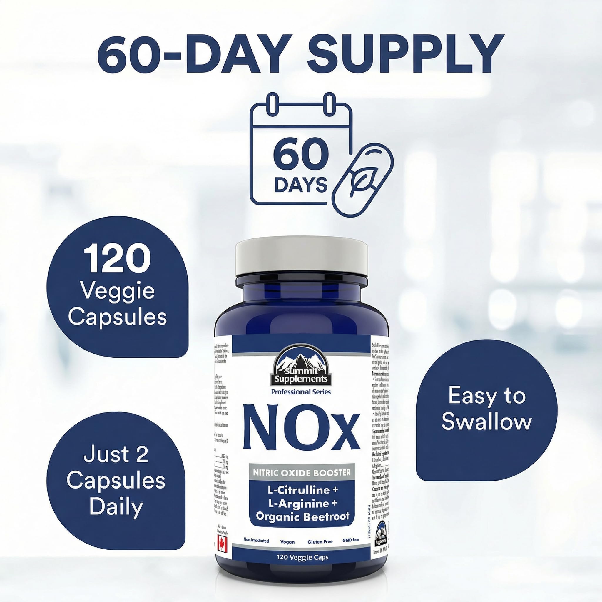 Summit Supplements NOX Amplificateur d'oxyde nitrique, 120 gélules végétales, L-Arginine, L-Citrulline & Betterave biologique, Gonflement musculaire avant entraînement et endurance, Végétalien, Sans OGM