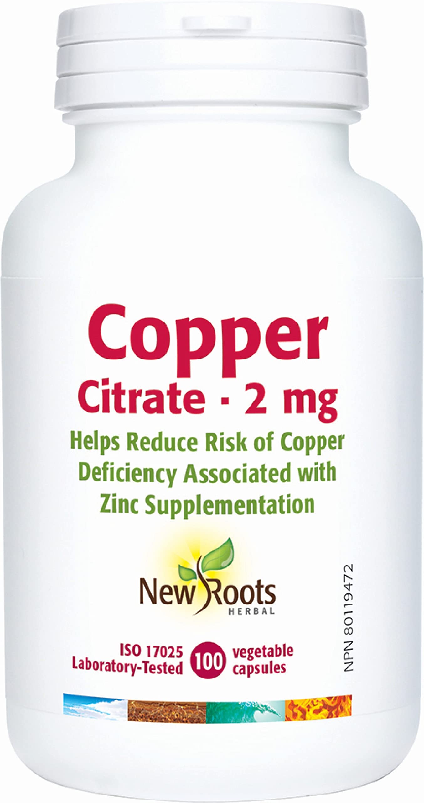 New Roots Herbal Citrate de cuivre 2 mg Supplément minéral, Aide à la production de tissus conjonctifs, de globules rouges et à l'intégrité de la peau, 100 capsules végétales, Approvisionnement de 100 jours