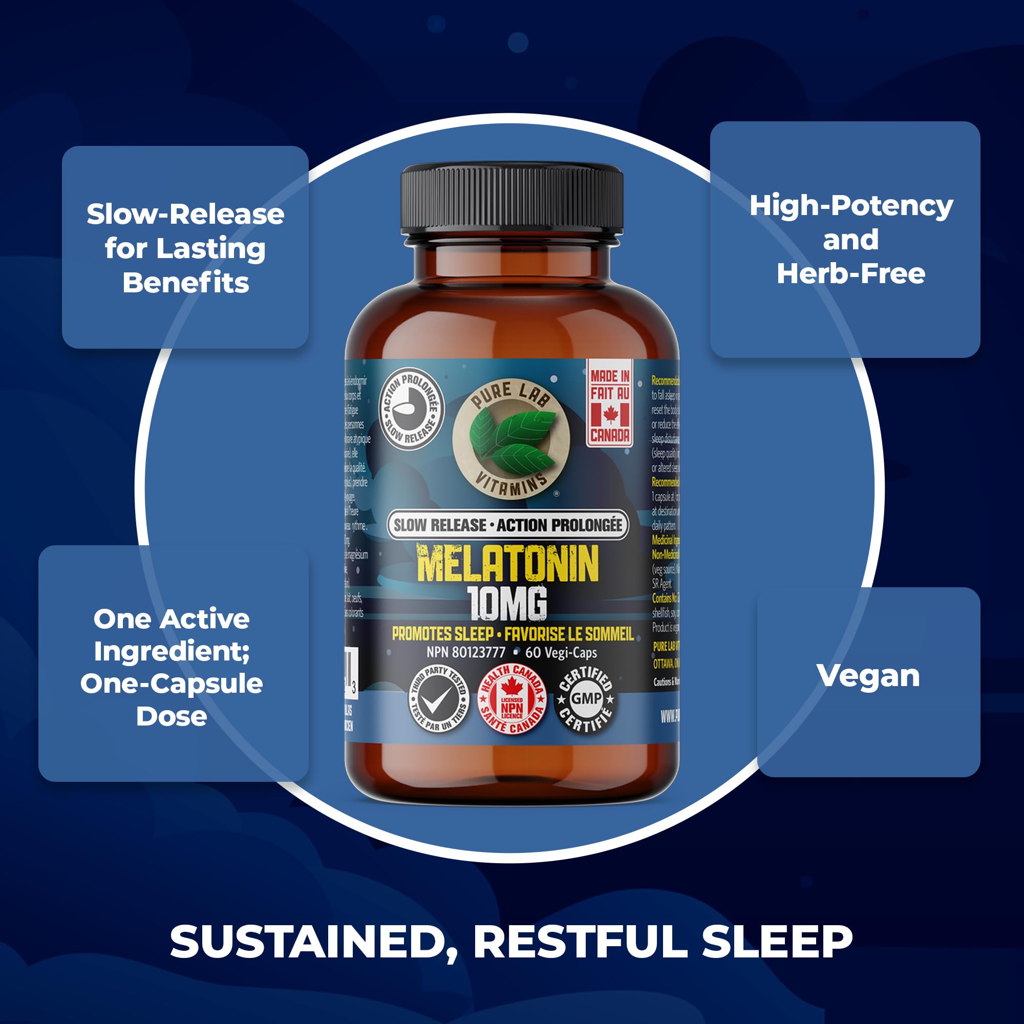 Pure Lab Vitamins Mélatonine 10mg à Libération Lente - 60 Gélules Végétales