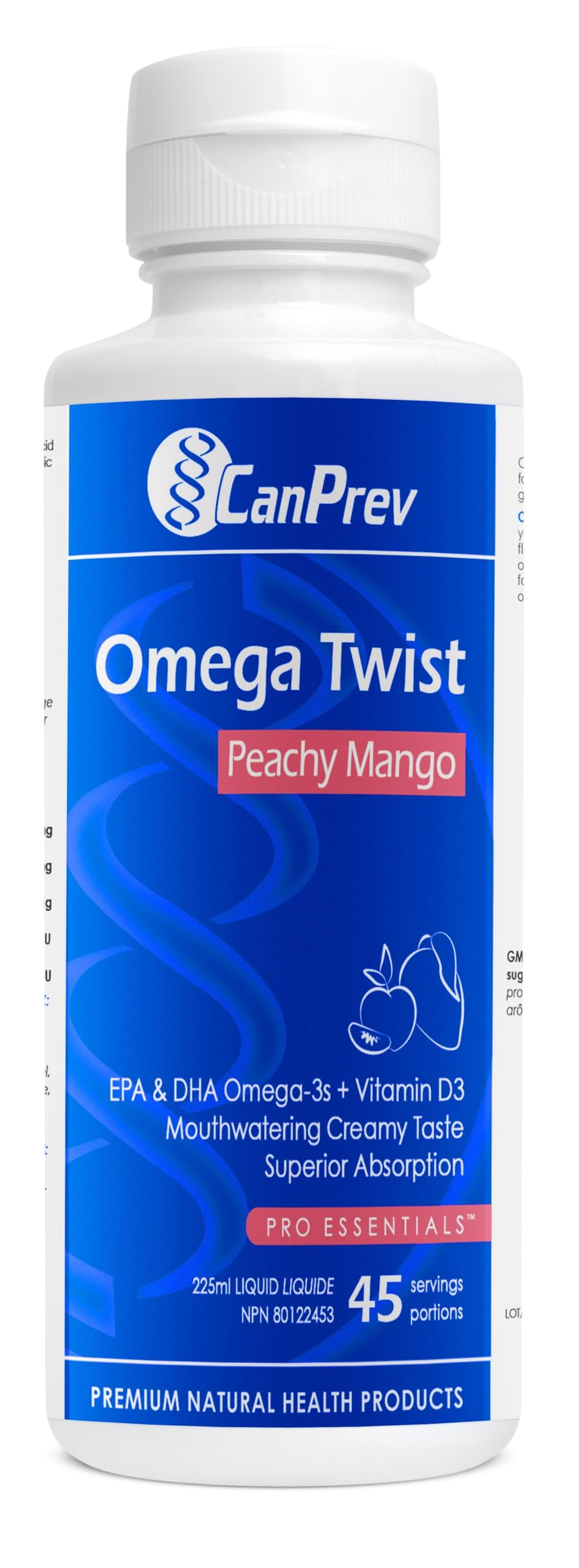 CanPrev Omega Twist Omega 3 Liquid Supplement, Vitamin D3, 45 Servings
