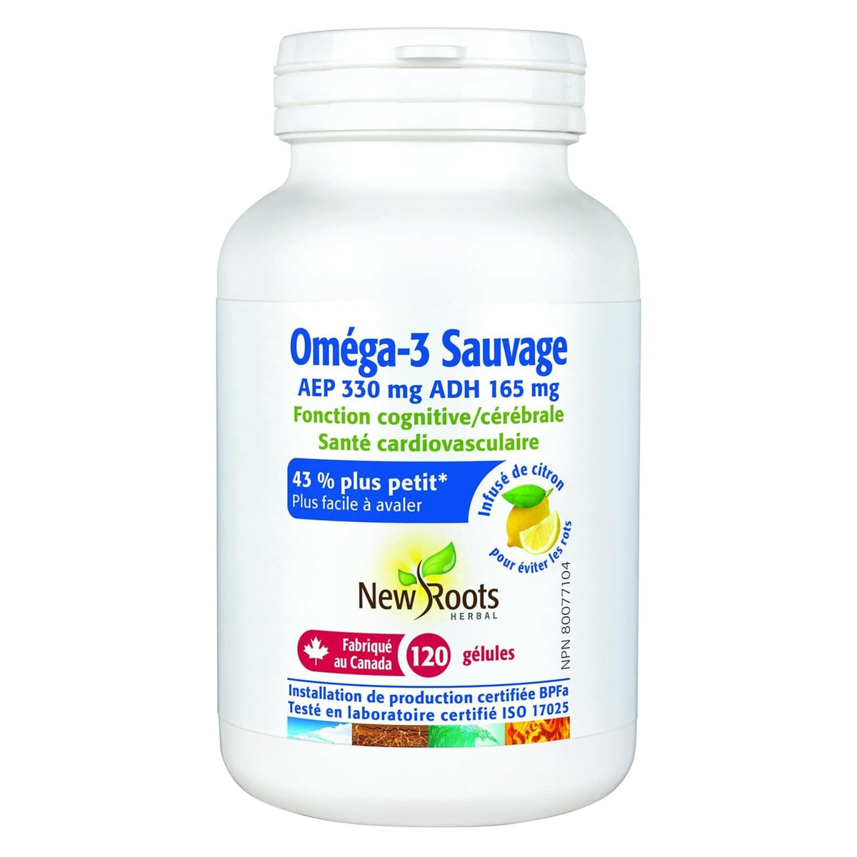 New Roots Herbal - Wild Omega 3 - EPA 330 mg & DHA 165 mg, Lemon-Infused - 120 Softgels