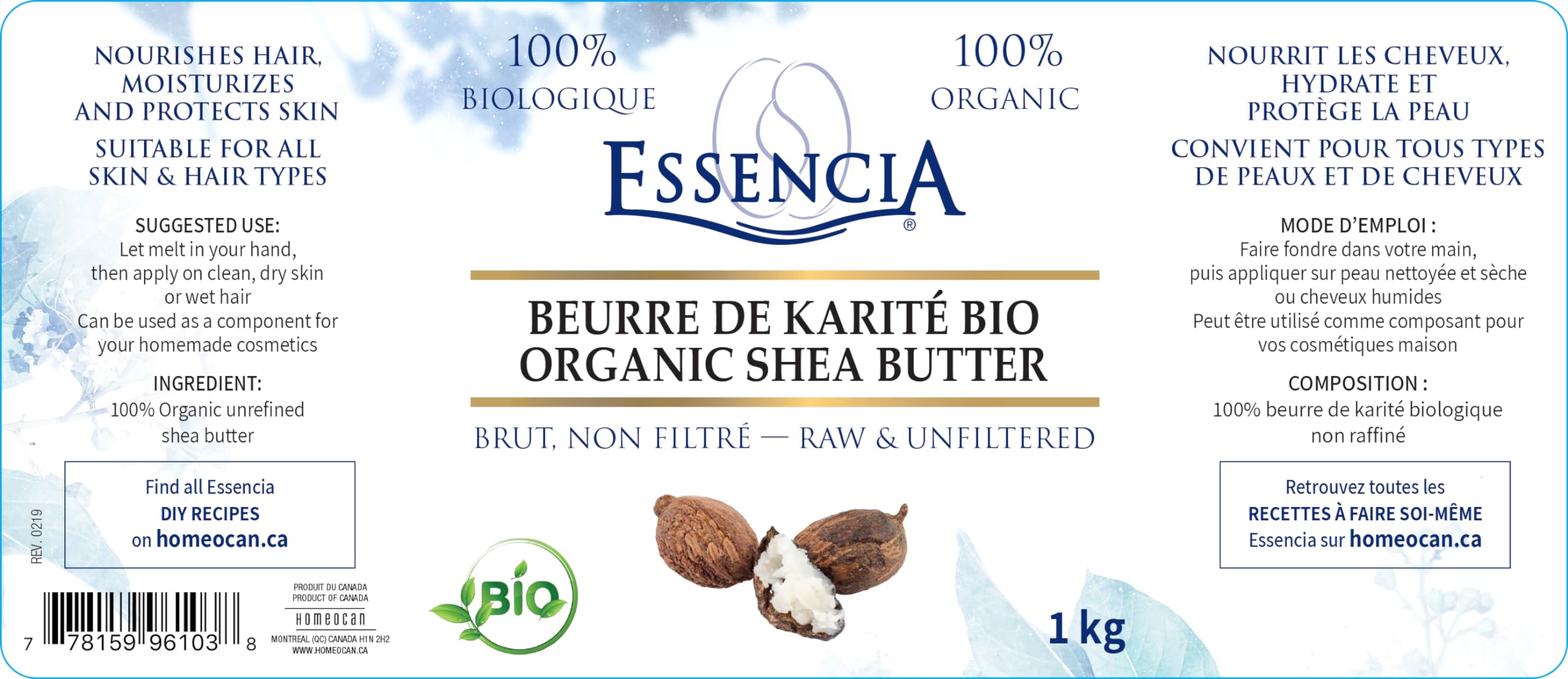 Essencia Organic Raw Unrefined Shea Butter, Deeply Moisturizes, Softens & Restores Skin & Hair - Natural Hydration for Face, Body & Lips, Boosts Shine, Texture & Elasticity - DIY Beauty Essential