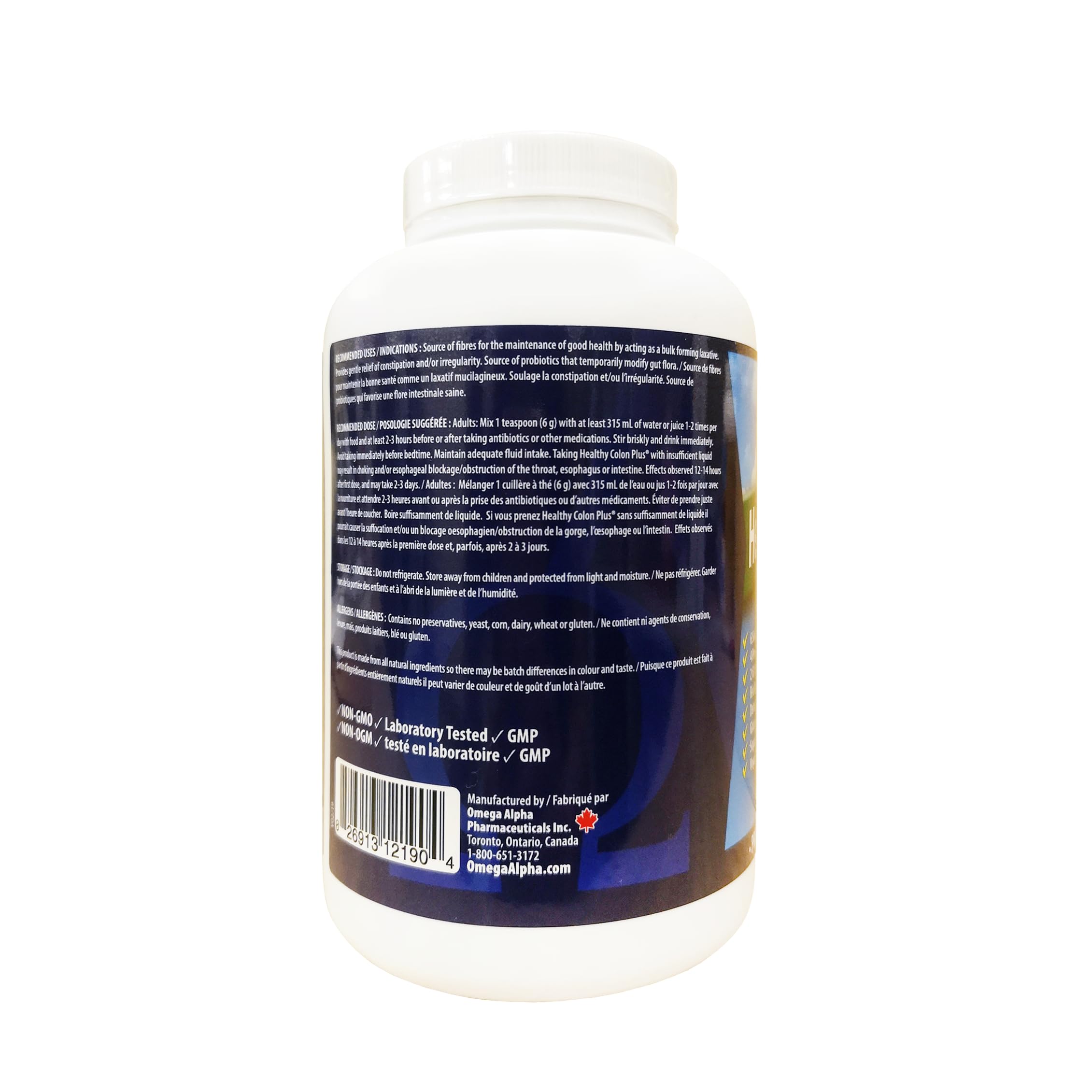 Omega Alpha Healthy Colon Plus, Support Gut Health Regularity & Bowel Movement, Psyllium Husk & Fibre Powder Blend, 340g Jar 56 Servings, Vegan Formula