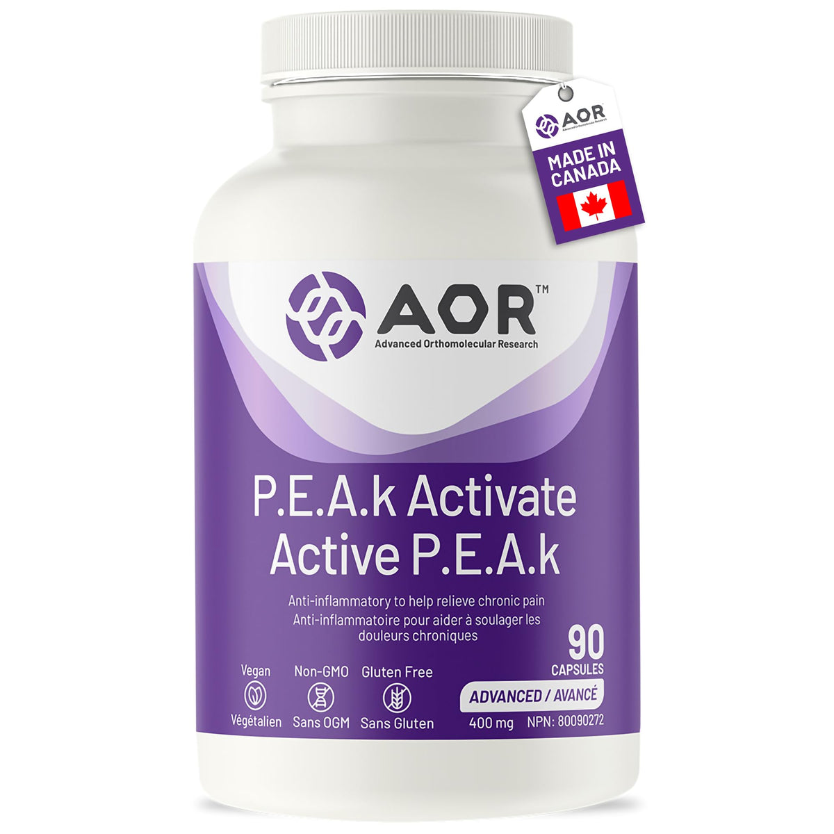 AOR P.E.A.K Activate PEA 400 mg, Vegan Capsules, 90 Capsules, 30 Day Supply