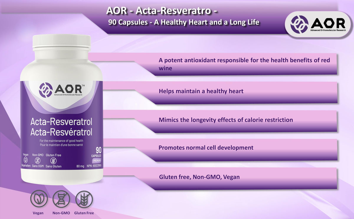 AOR Acta-Resveratrol, Quercetin Supplement with Resveratrol, 80mg, 90 Caps