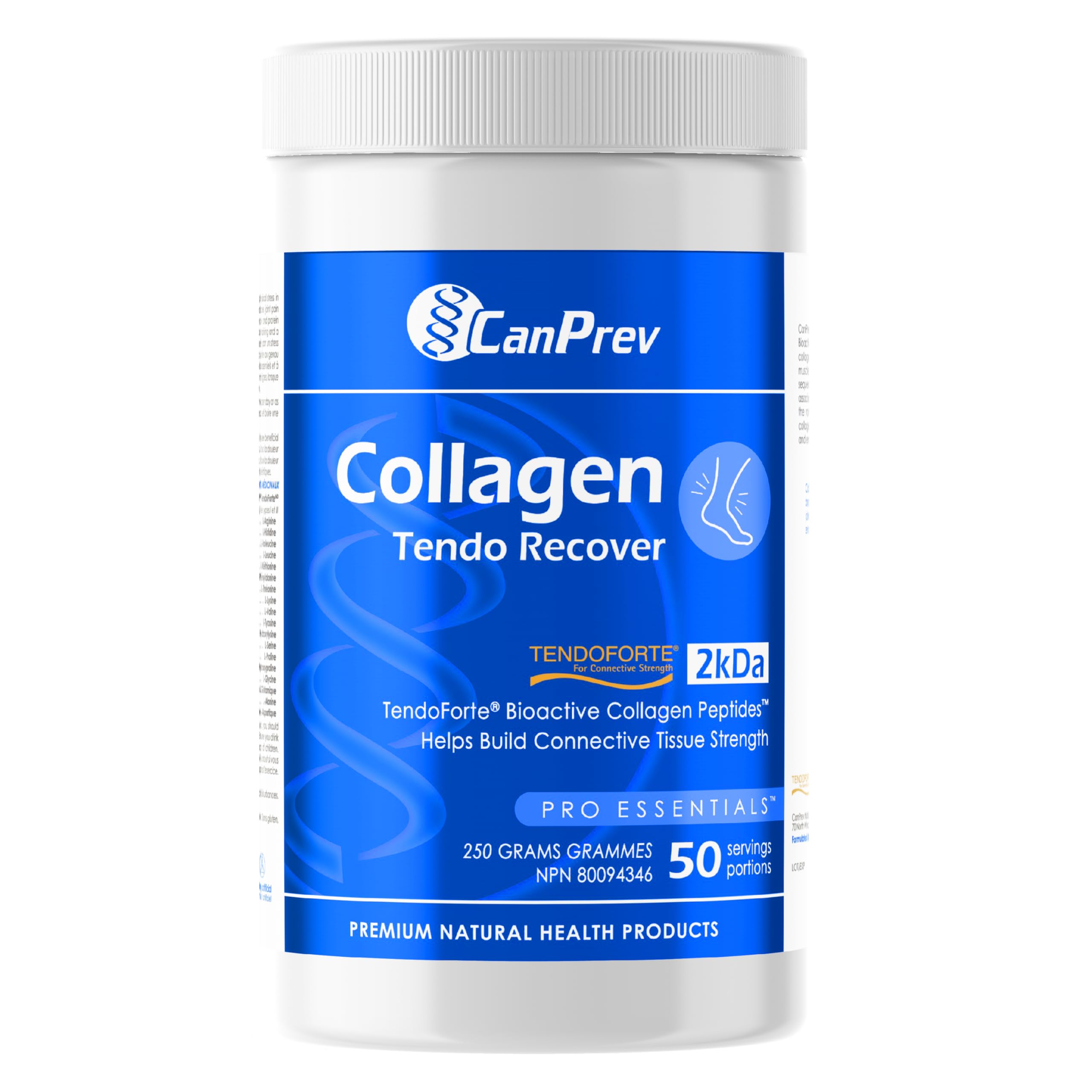 CanPrev Collagen Tendo Recover Powder for Men & Women 250g 50-Servings, Unflavoured - Bioactive Collagen Peptides for Joint Strength - Supports Healthy Skin, Hair, & Nails - Hydrolyzed for Absorption
