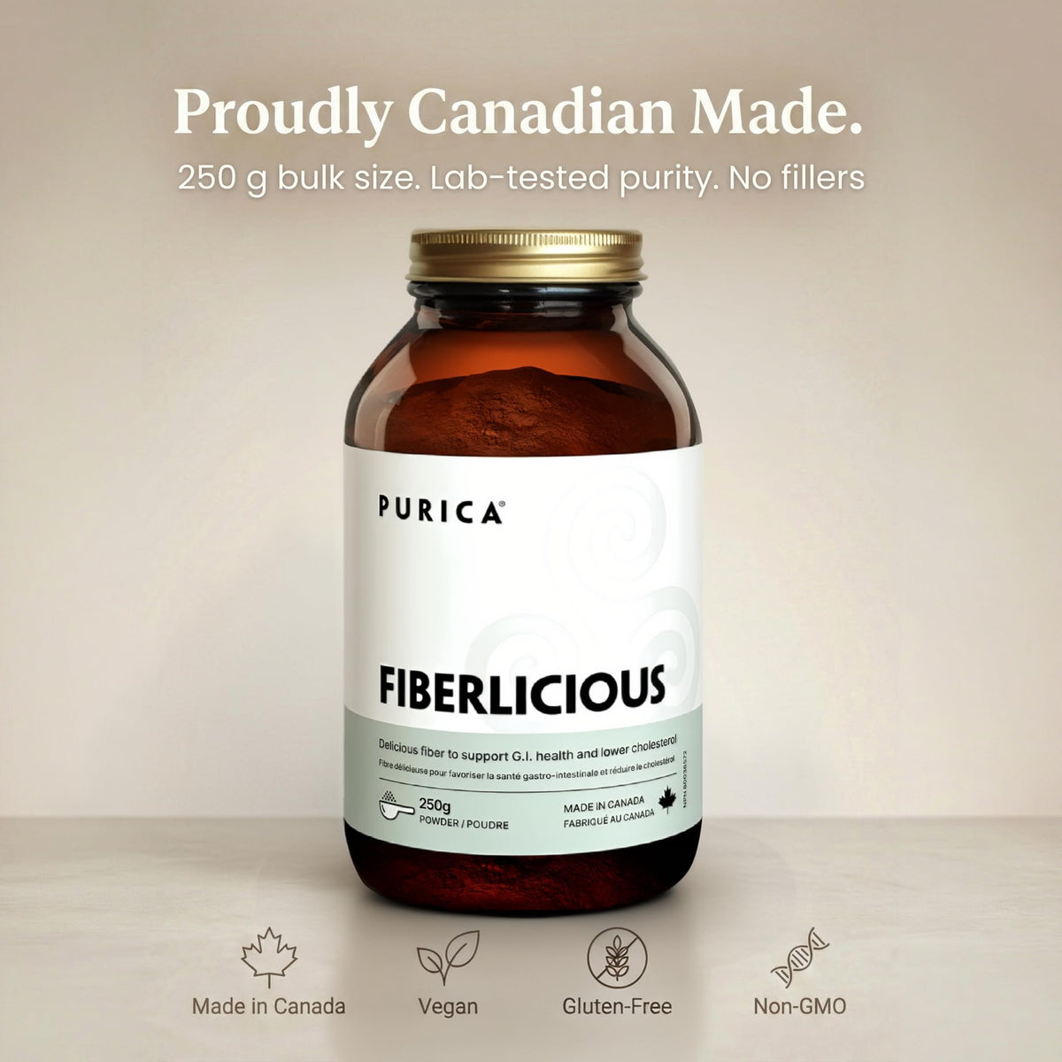 PURICA Chicory Root Inulin Powder, Fibre Supplement, Made in Canada, 250g