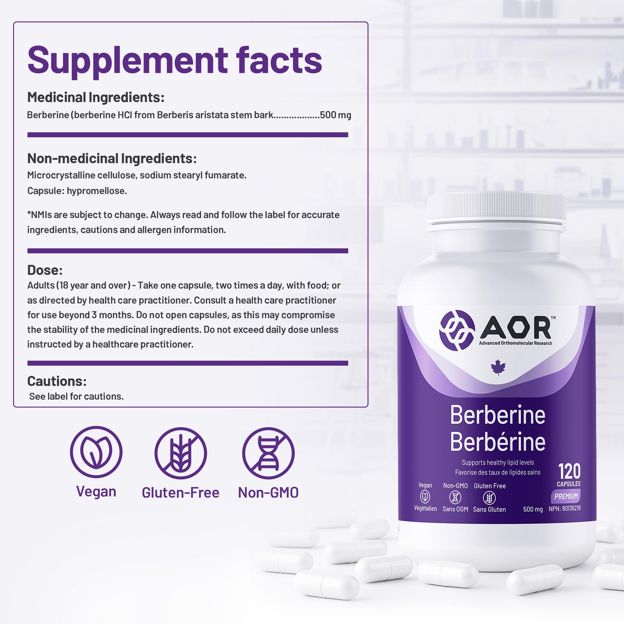 AOR - Berbérine 500mg - Complément de berbérine pour des taux lipidiques et un cholestérol sains, santé cardiovasculaire - Supplément pour abaisser le cholestérol LDL