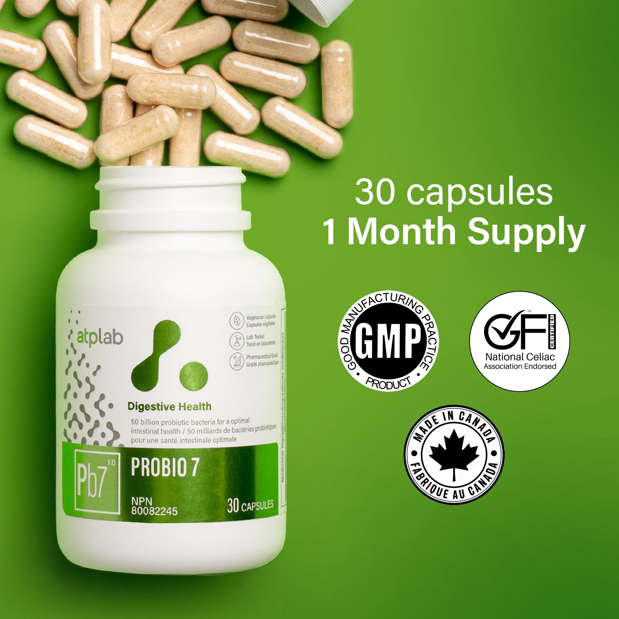 ATP LAB Probio 7 Probiotics Supplement, 50 Billion CFU, 30 Veg Caps, 30-Day Supply, Promotes Digestive Wellness & Support a Balanced Gut Environment, Lab Tested for Purity & Precision