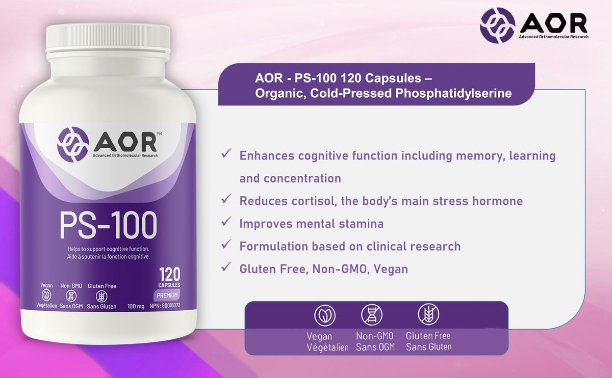 AOR PS 100 Phosphatidylserine Capsules,100mg,Brain Supplement,40-Day Supply