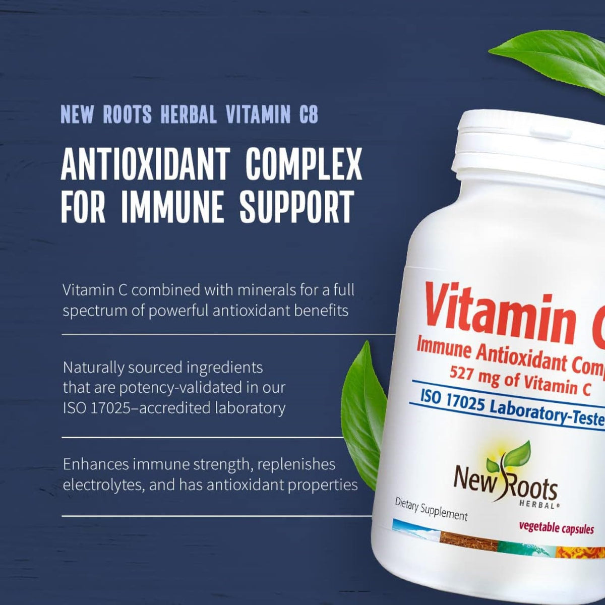 New Roots Herbal Vitamin C⁸ 90 Veg Capsules, 45-Day Supply - 8 Active Forms of Buffered Vitamin C with Zinc & Green Tea Extract for Enhanced Absorption, Antioxidant Support, Non-GMO, Made in Canada