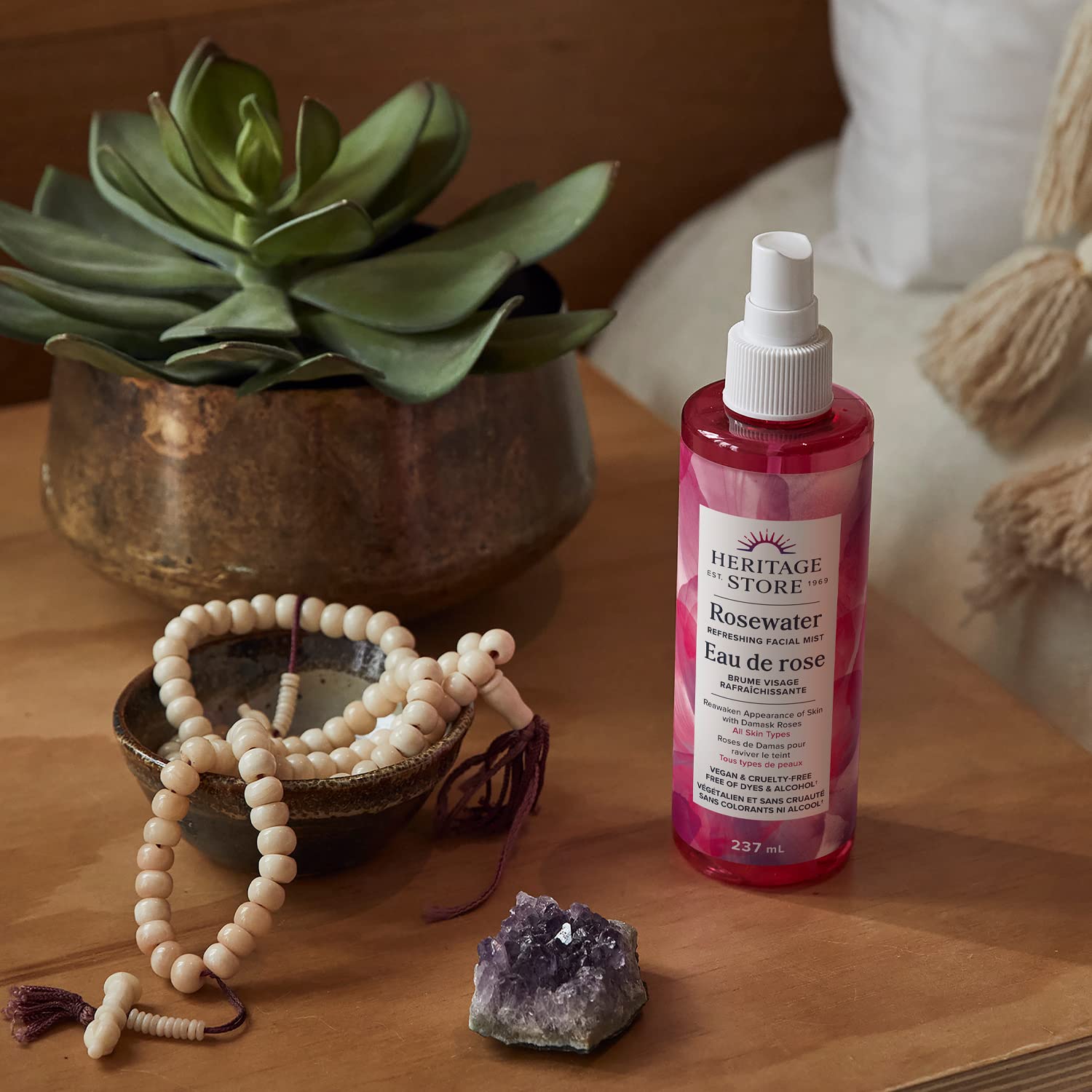 HERITAGE STORE Eau de Rose | Brume Rafraîchissante pour le Visage | Brume d'Aromathérapie pour une Peau Éclatante | Végan & Non Testé sur les Animaux | Sans Alcool & Sans Parabènes | 237 ML, Transparente