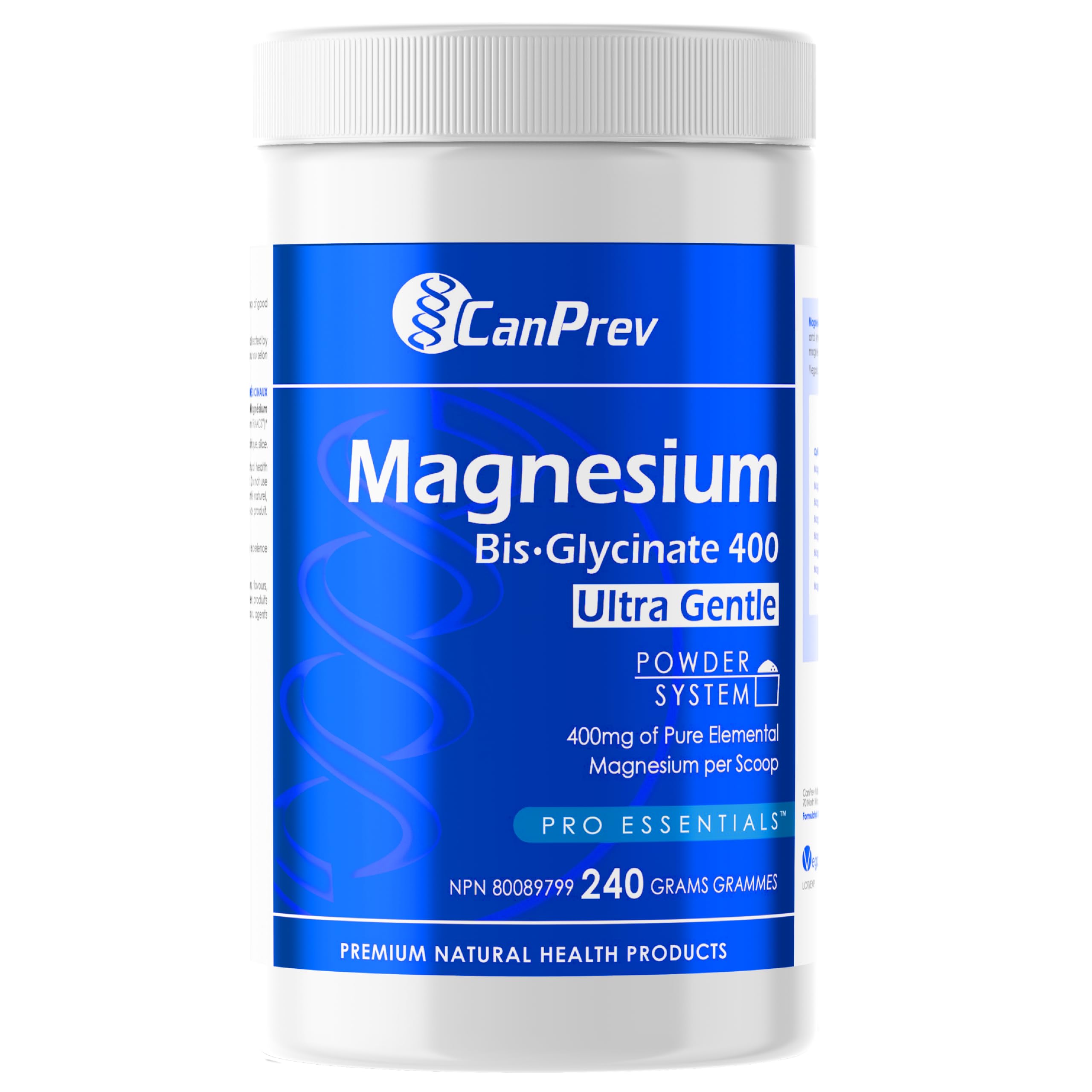CanPrev Bisglycinate de magnésium Ultra doux 240g Poudre 48 portions - 400mg de magnésium élémentaire pur par cuillère - Complexe chélaté - Santé musculaire, calme, relaxation, santé des os et soulagement des crampes