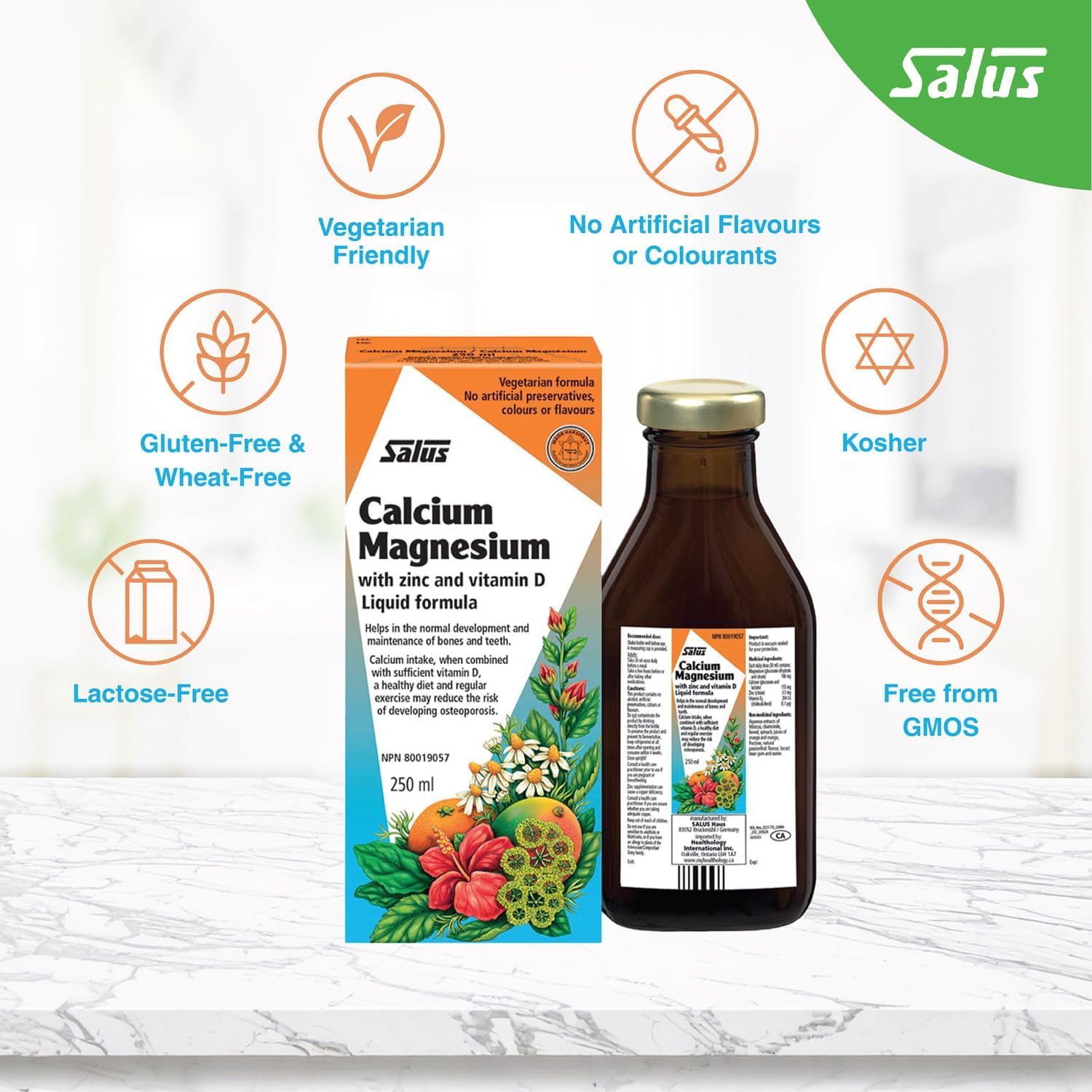 Salus Calcium Magnésium 250ml | Sans gluten, casher, sans OGM et végétarien