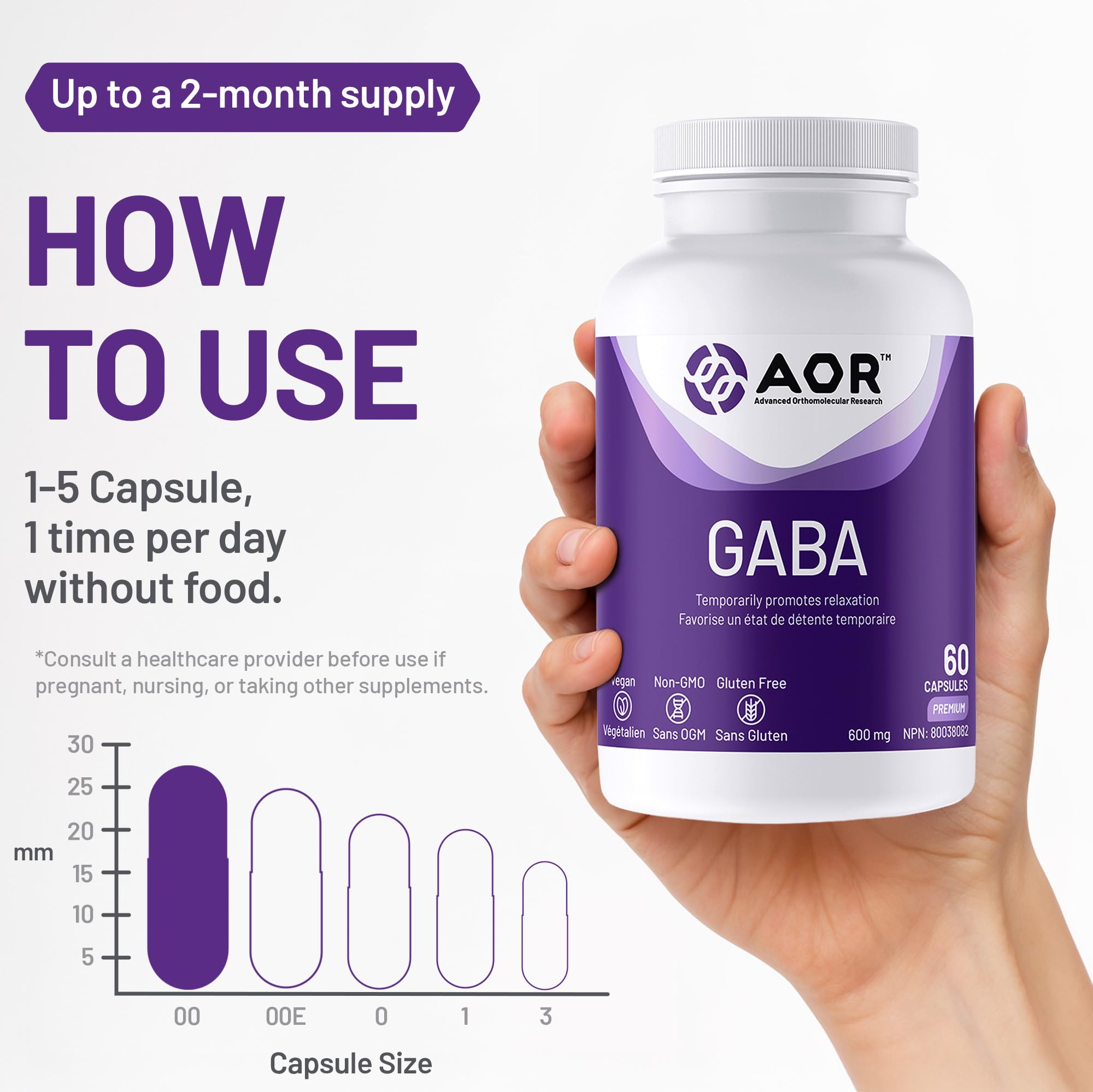 AOR GABA 600mg Complément d'Acide Gamma-Aminobutyrique
