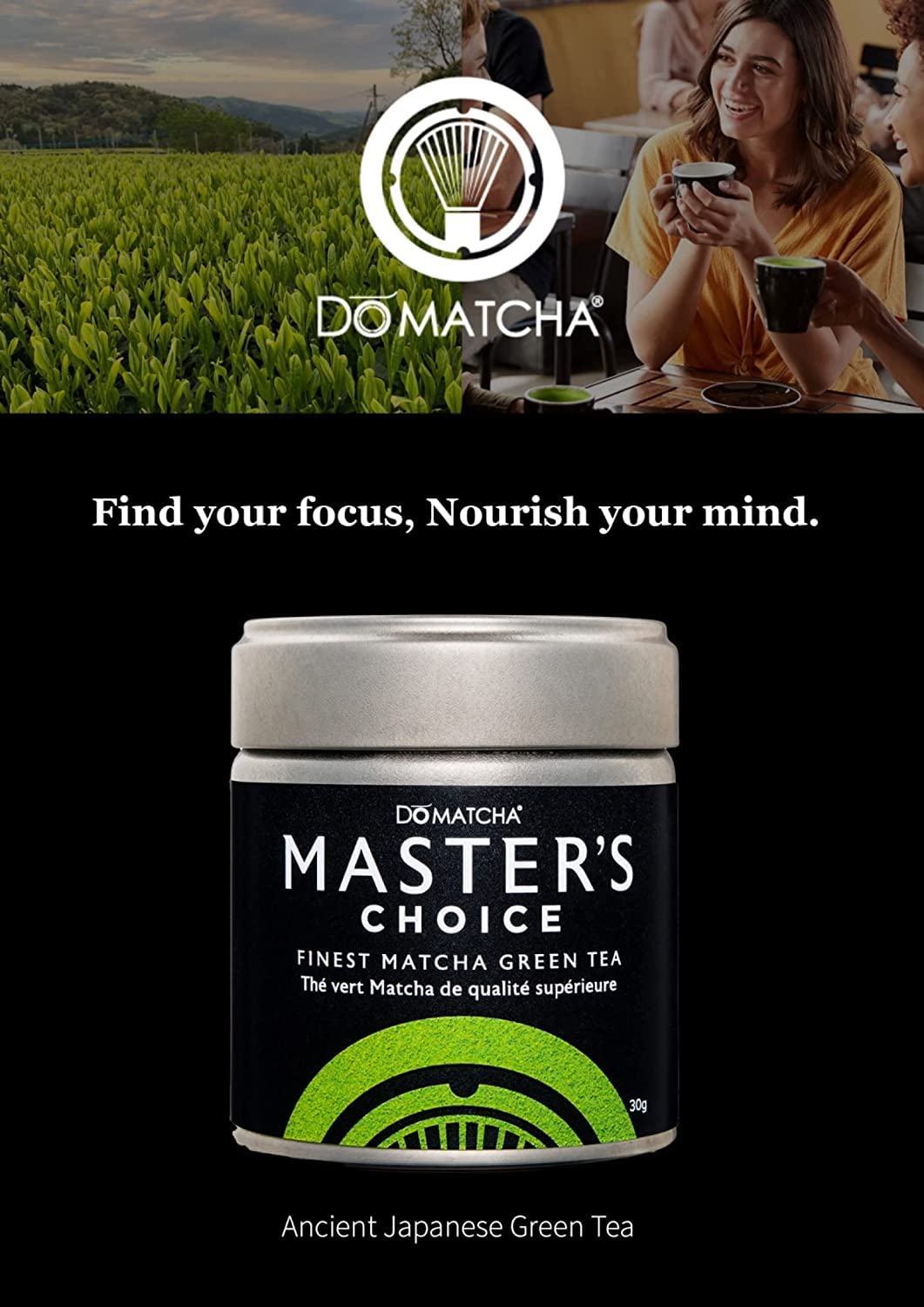 Poudre de Thé Vert Matcha Cérémonial de Qualité Supérieure Master's Choice de DoMatcha 30g, 25 Portions - Matcha Conçu à Kyoto avec un Goût Riche, une Couleur Verte Vibrante, Idéal pour les Lattes, les Smoothies et la Pâtisserie, Certifié Casher