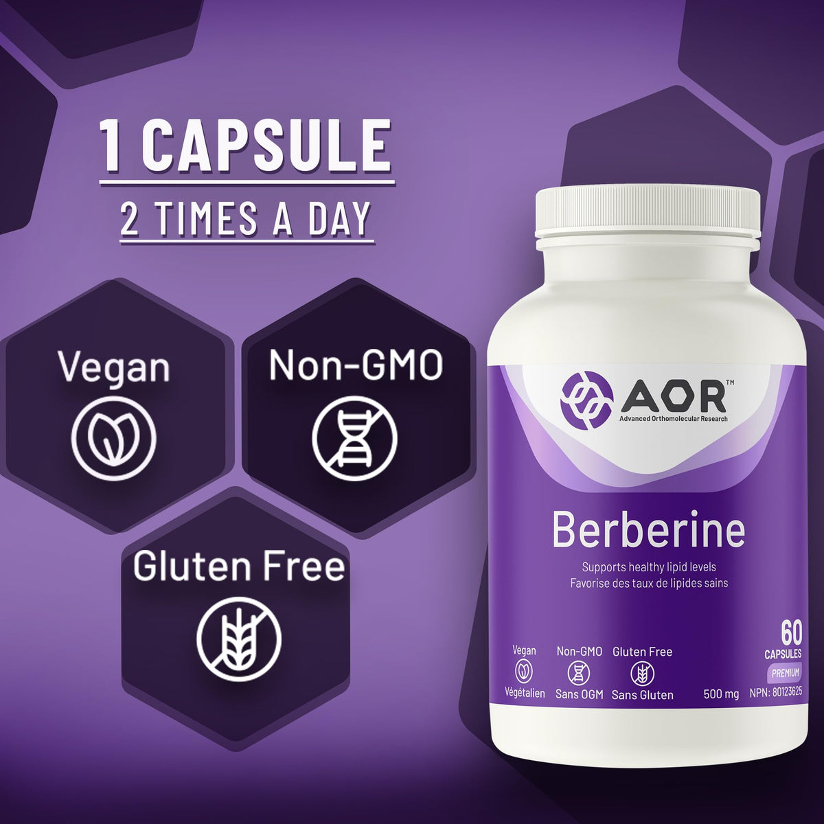 AOR Berberine Supplements, 500mg per Capsule, 60 Capsules, 30 Day Supply