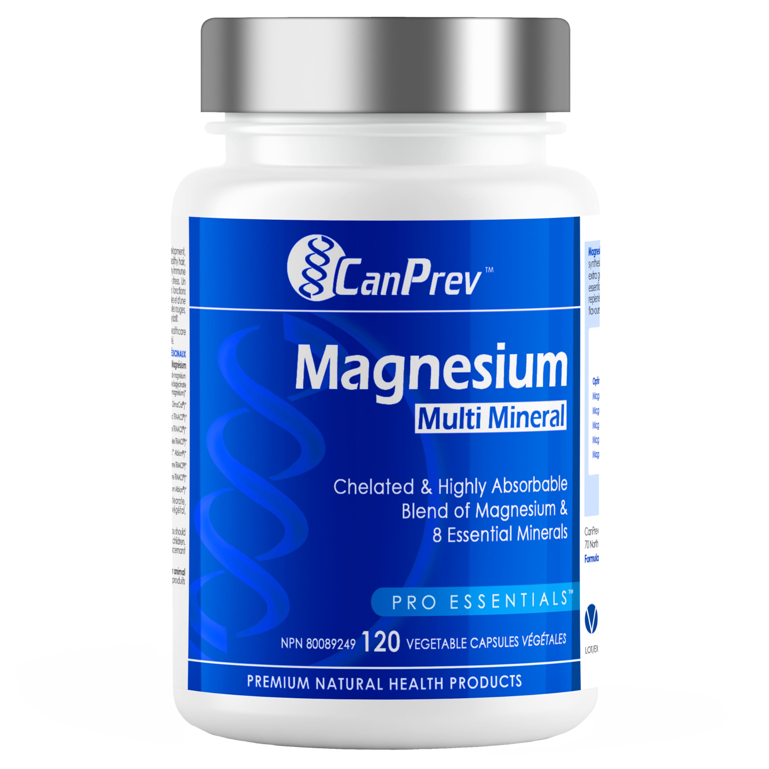 CanPrev Complexe Multi-Minéraux Magnésium, 120 Gélules Végétaliennes, 40 Jours d'Approvisionnement - Absorption Améliorée avec 8 Minéraux Chélatés Essentiels - Magnésium, Sélénium, Calcium et Plus pour le Bien-être Quotidien