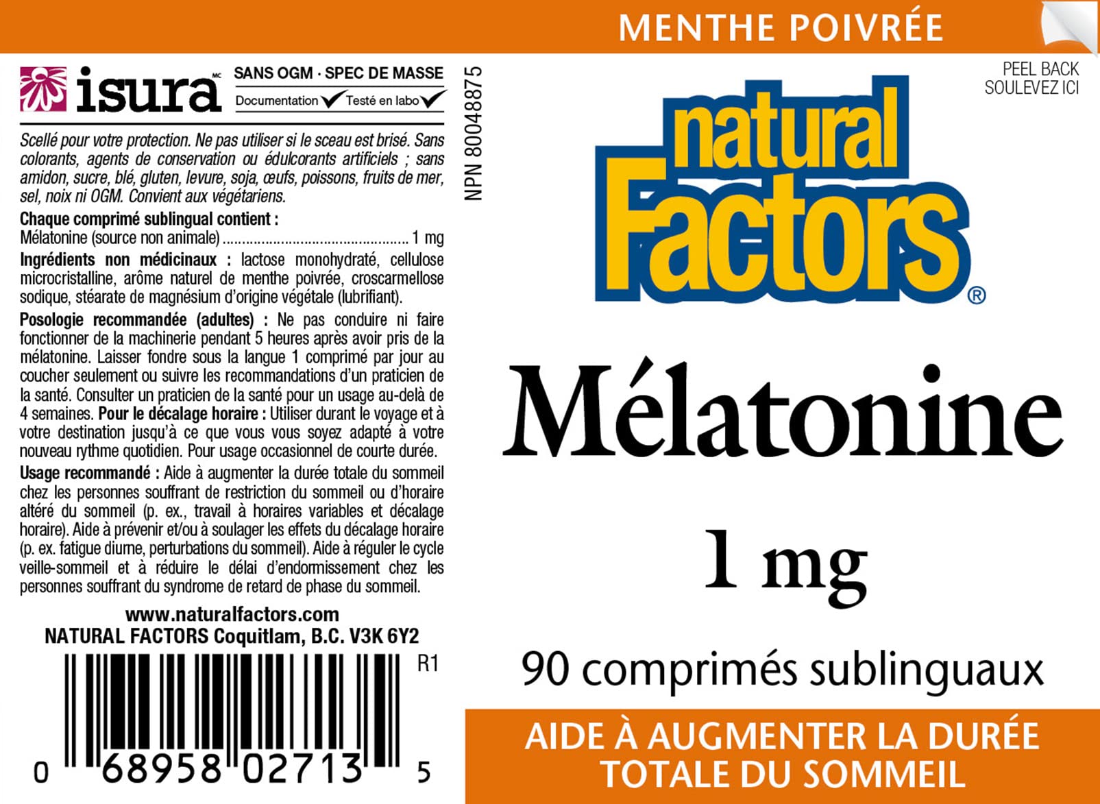 Natural Factors Melatonin 1 mg, 90 Tabs