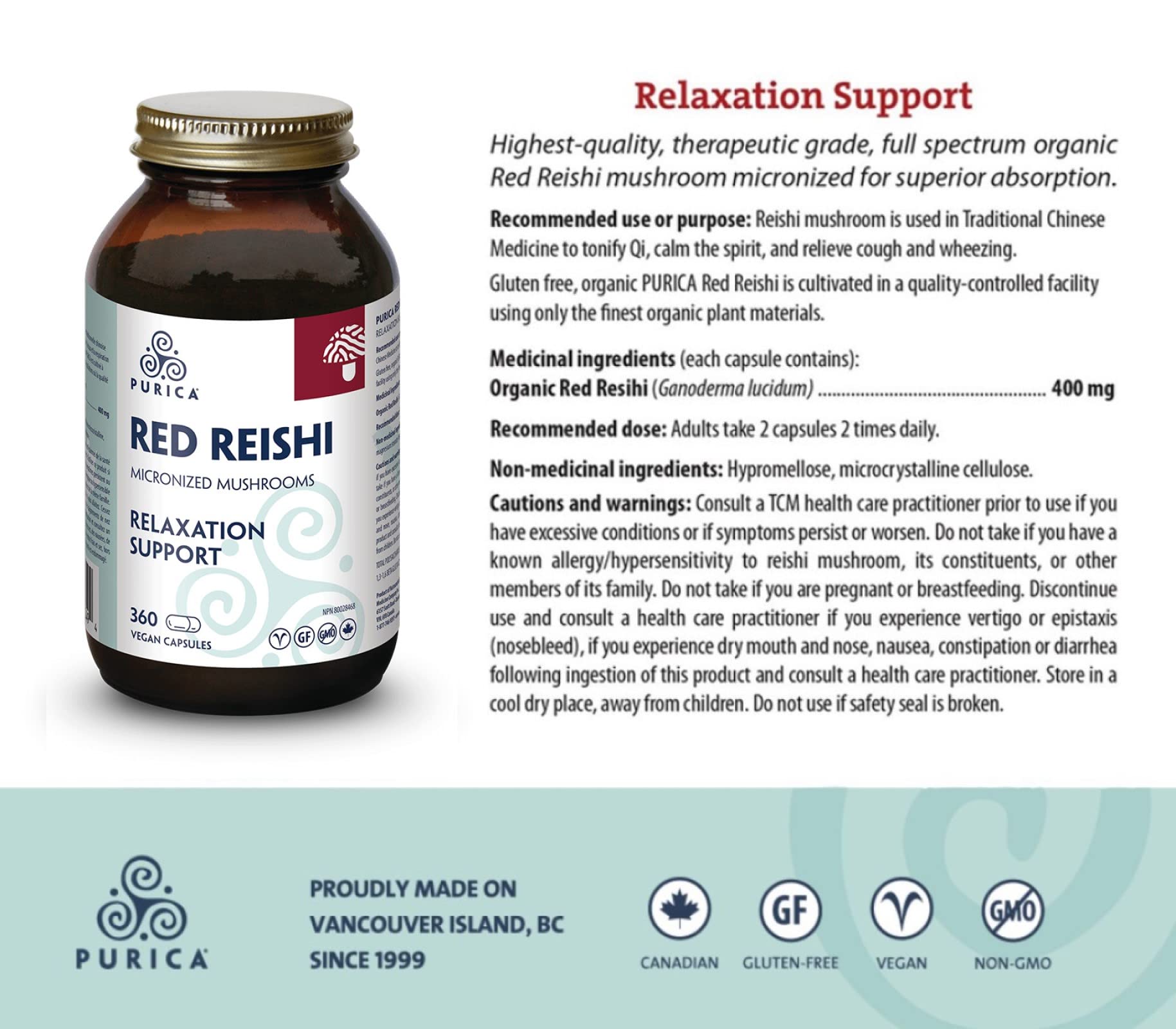 PURICA - Reishi Rouge - Champignons micronisés - Aide à la relaxation