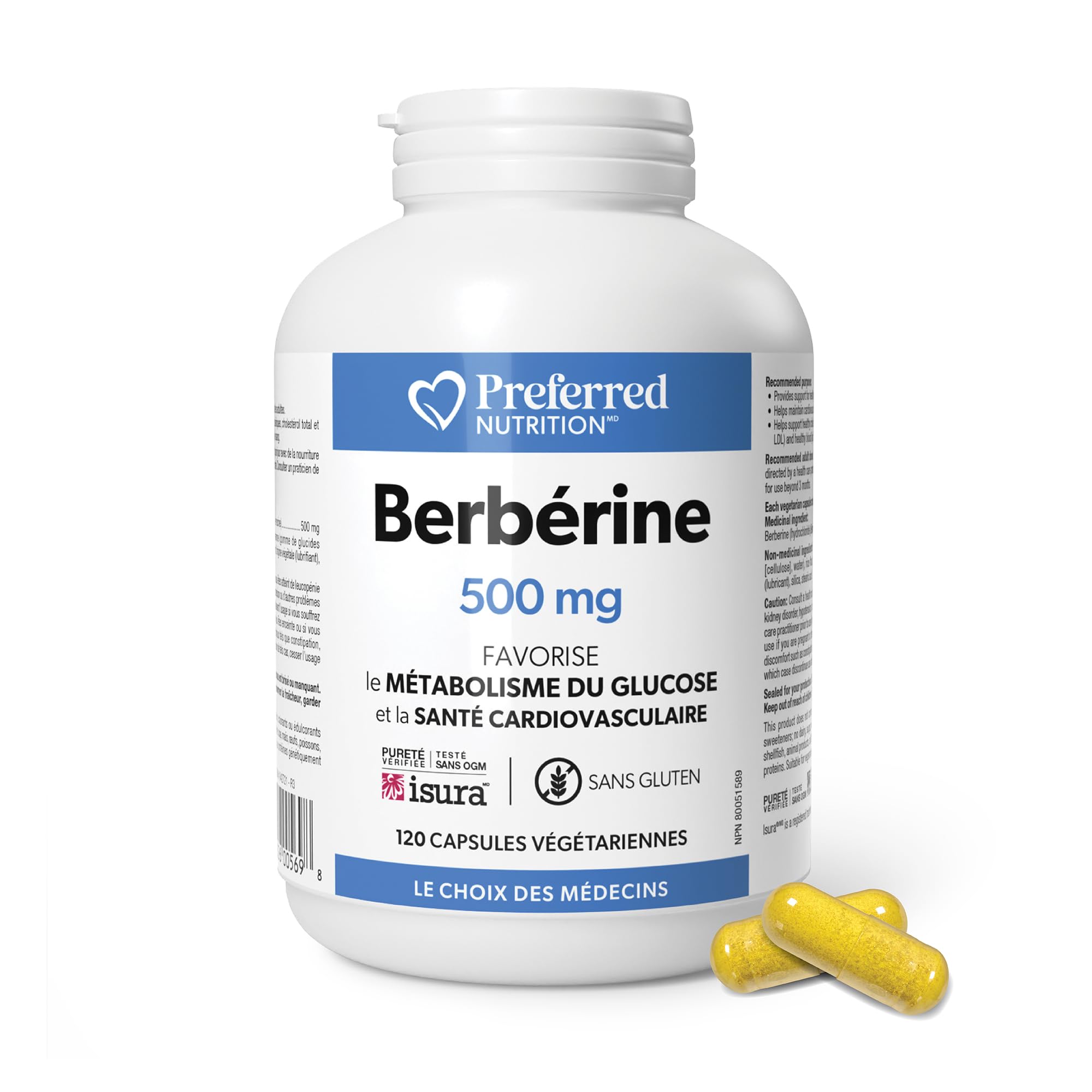 Preferred Nutrition Berberine MAXIMUM POTENCY 1000 mg per Serving (2 caps, 500 mg each), Vegetarian Capsules, Canadian Company