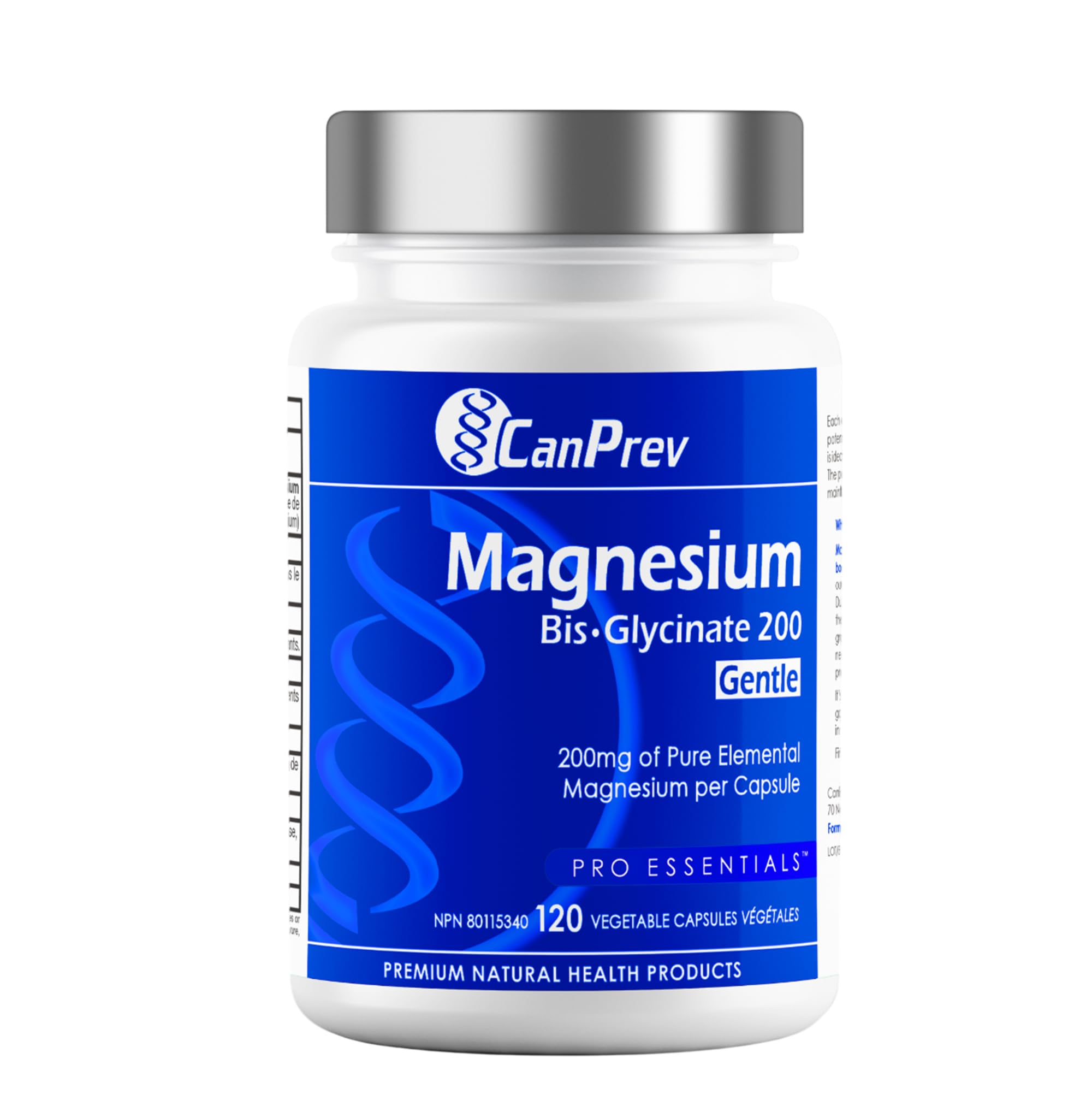 CanPrev Bisglycinate de magnésium 200 Doux, 120 gélules végétaliennes, Approvisionnement de 120 jours - Maintient la santé des os, des dents et une fonction musculaire appropriée - Favorise la relaxation et la forme de bisglycinate hautement absorbable