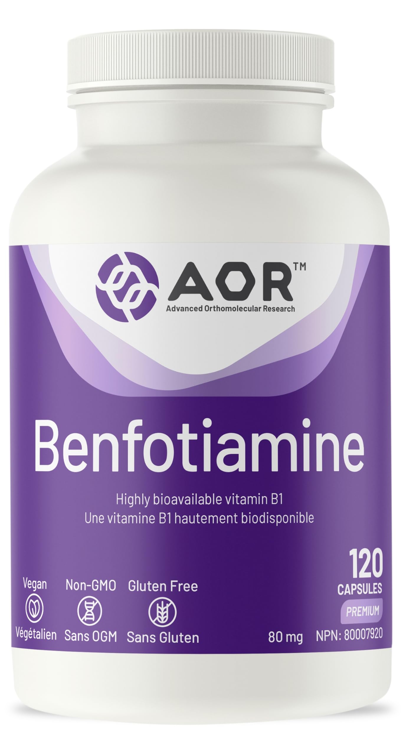 AOR Benfotiamine Vitamine B1 80mg 120 Gélules Fourniture de 120 Jours - Supplément de Complexe de Vitamines B - Végan, Sans OGM, Sans Gluten - Facile à Avaler - Soutient la Production d'Énergie, un Métabolisme Sain et la Circulation