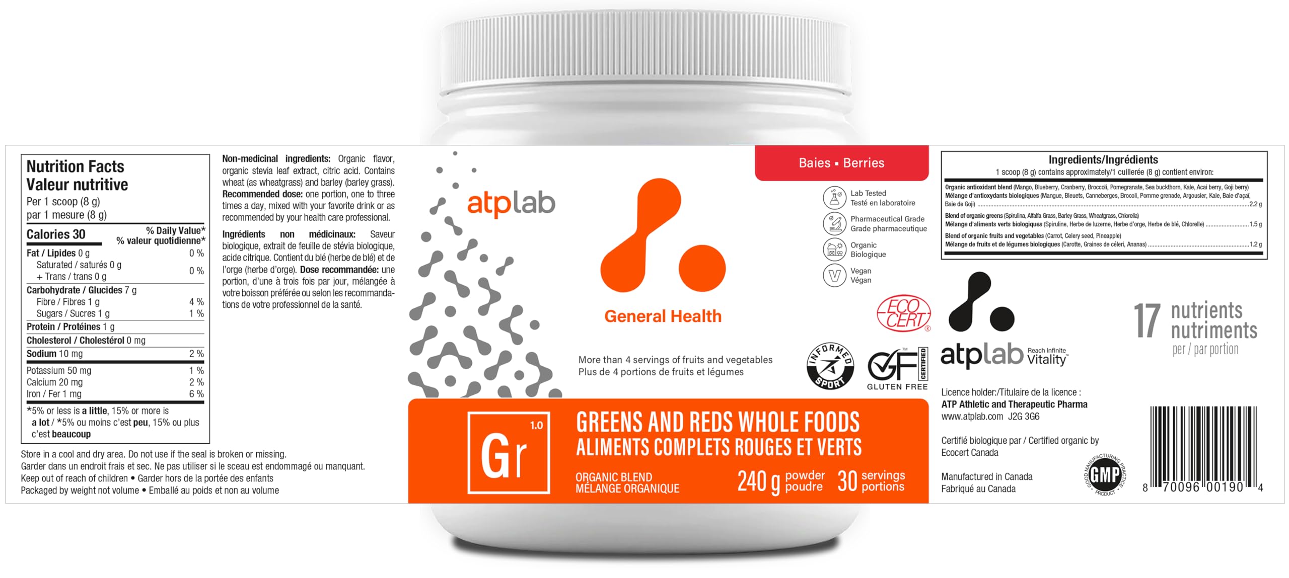 ATPLAB Greens And Reds Whole Foods, 240 g