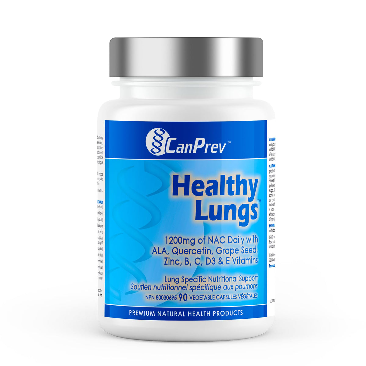 CanPrev Lung Support Supplement, 1200mg NAC, Zinc, Vitamin D3, 90 Capsules