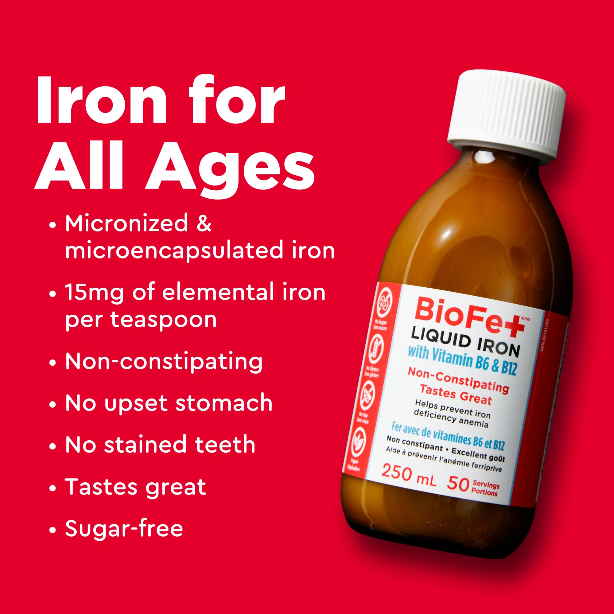 KidStar Nutrients - BioFe+ Liquid Iron with Vitamin B6 & B12 for the Family, 250ml 50-Servings - Sweet Blast Flavor - Helps to Prevent Iron Deficiency Anemia - Vegan, Non-GMO, Gluten-Free & Sugar-Free