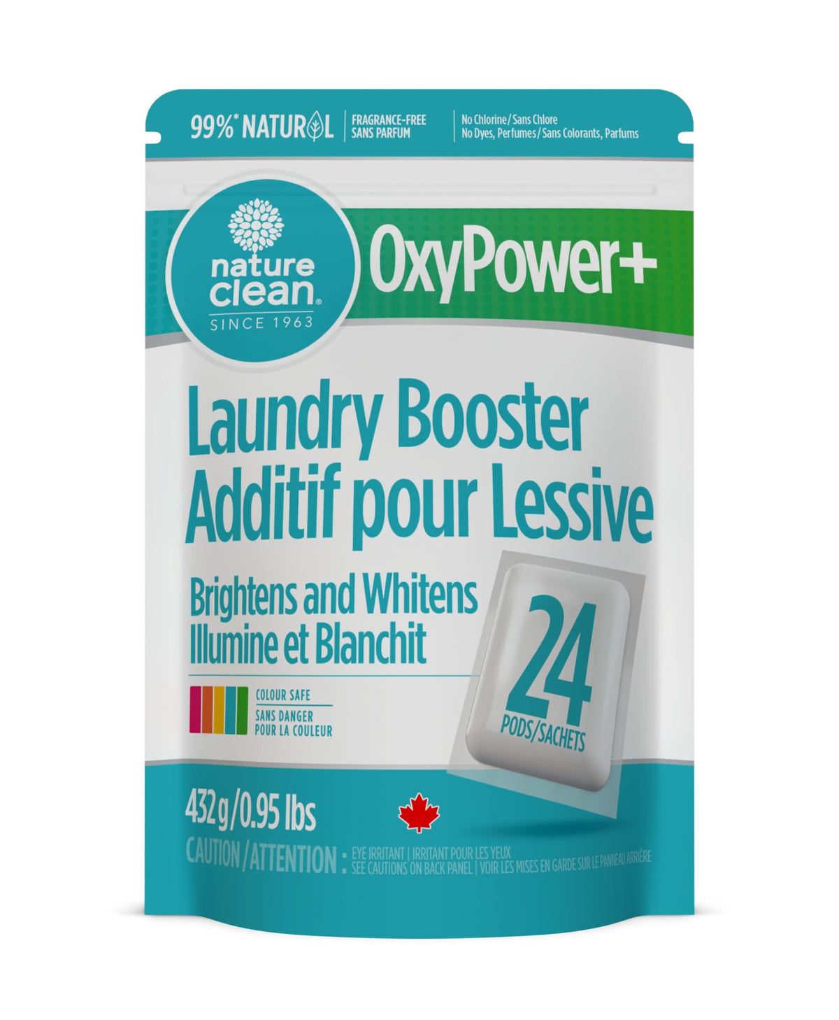 Nature Clean OxyPower+ Laundry Booster Pods - 24 Pre-Measured Packs, 432g - Brightens Whites & Colours - Plant-Based Formula - Vegan, Gluten & Cruelty-Free - Free from Chlorine, Sulphates & Phosphates
