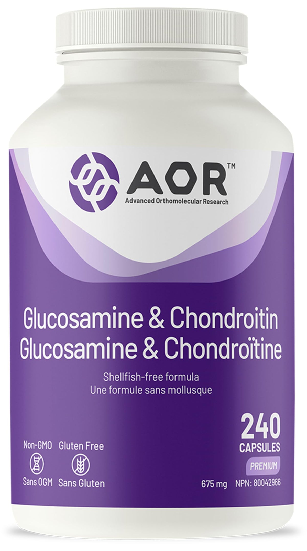 AOR Glucosamine Chondroitin 240 Capsules, Shellfish Free, 80-Day Supply