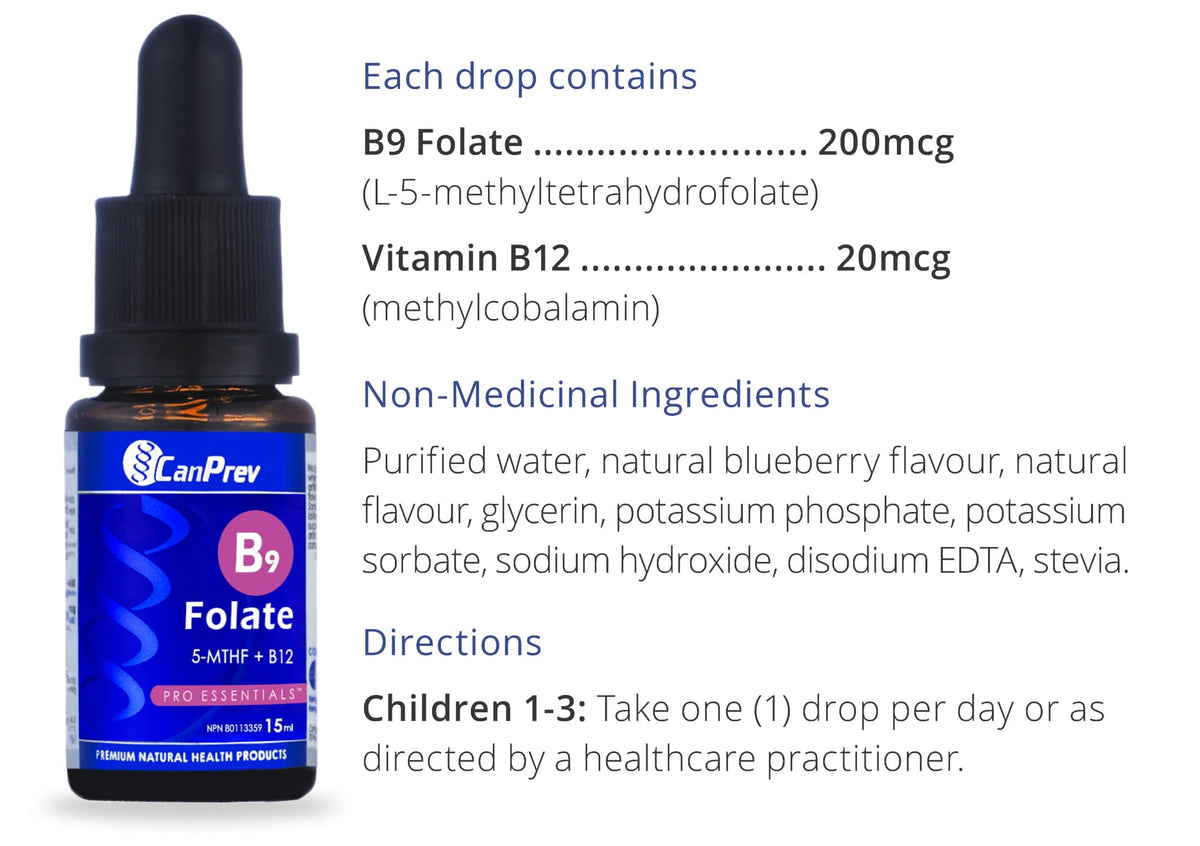 CanPrev Folate B12 Liquid Drops, Methylated Folate, 15 ml, 450 Servings