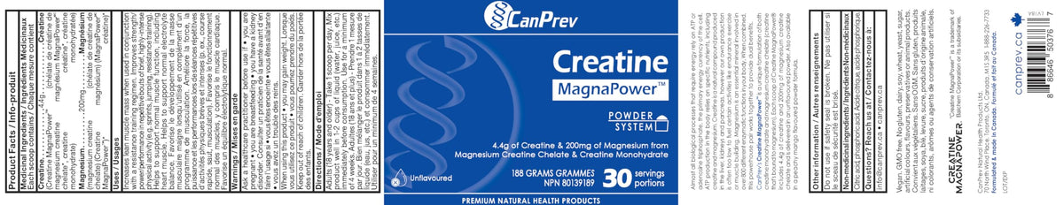 CanPrev Creatine MagnaPower Powder, 4.4g Creatine & 200mg Magnesium, 188g